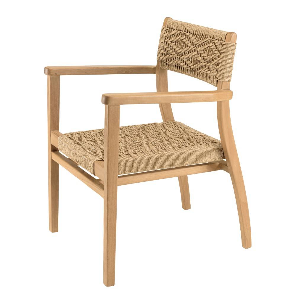 Macabane - VALERIA - Lot de 2 fauteuils jardin en bois teck rotin motif losange - Imagen 7