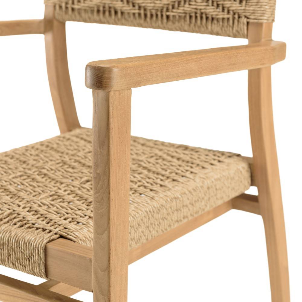 Macabane - VALERIA - Lot de 2 fauteuils jardin en bois teck rotin motif losange - Imagen 8