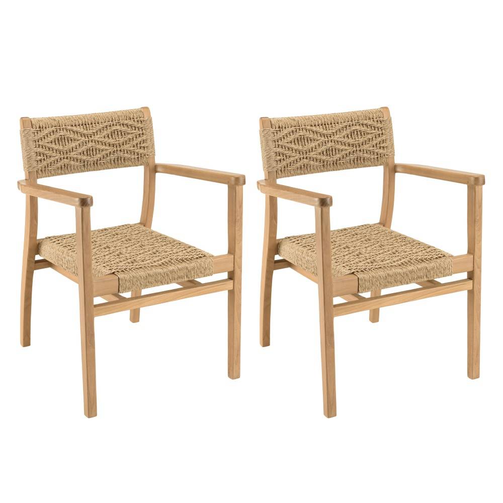 Macabane - VALERIA - Lot de 2 fauteuils jardin en bois teck rotin motif losange - Imagen 1