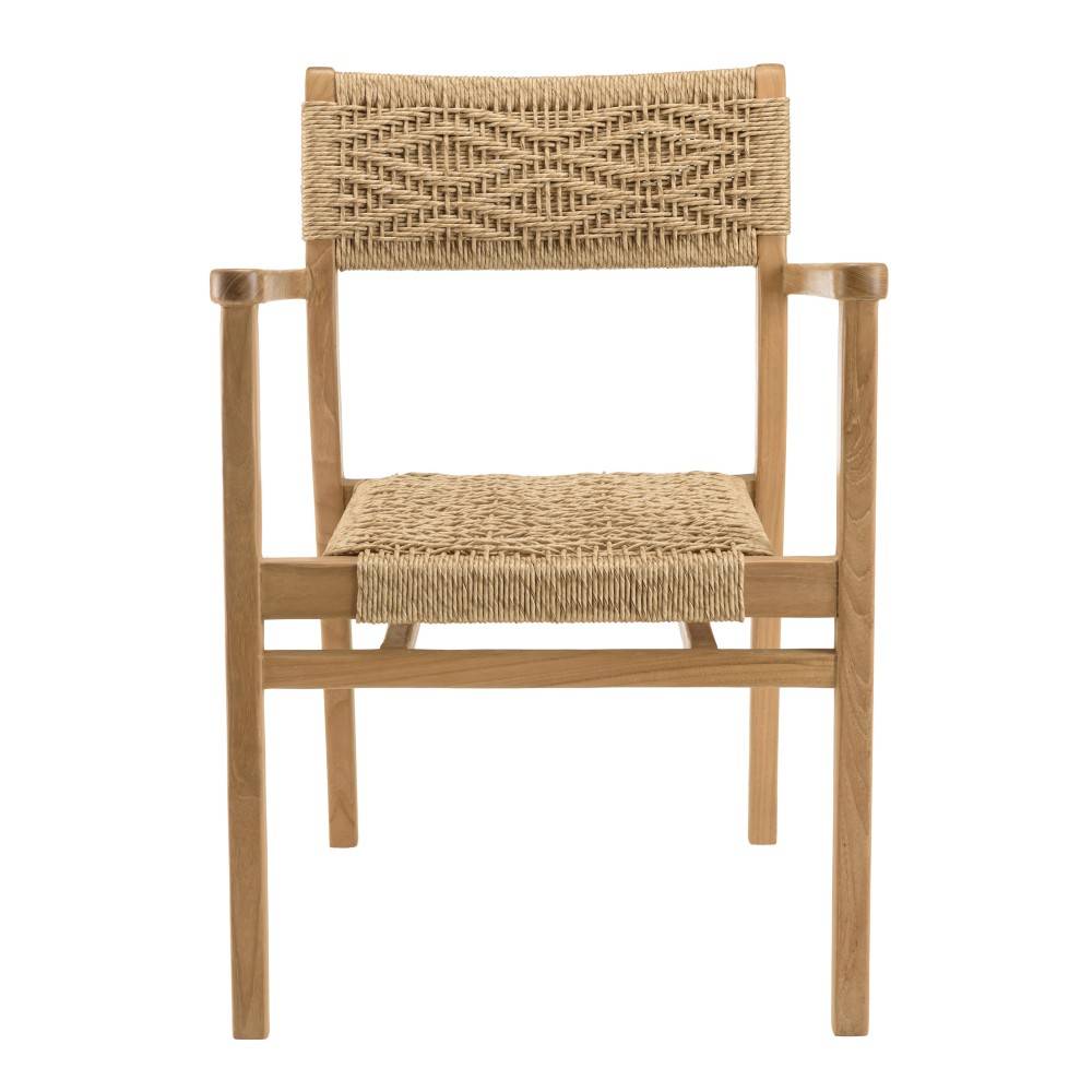 Macabane - VALERIA - Lot de 2 fauteuils jardin en bois teck rotin motif losange - Imagen 4