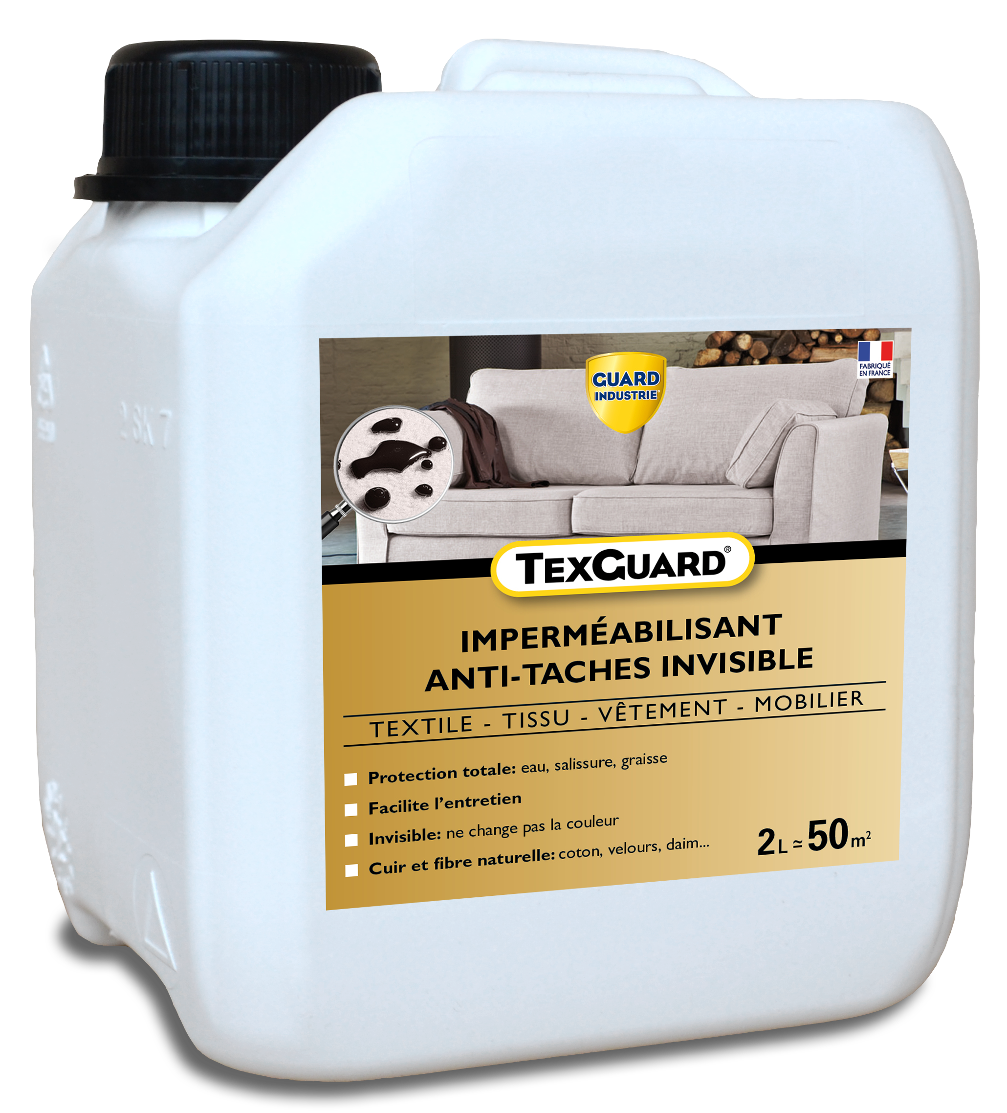 Traitement anti taches tissus ou cuir TEXGUARD 2L (+ Bouchon Pulvérisateur offert) traite 40m² - Image 1