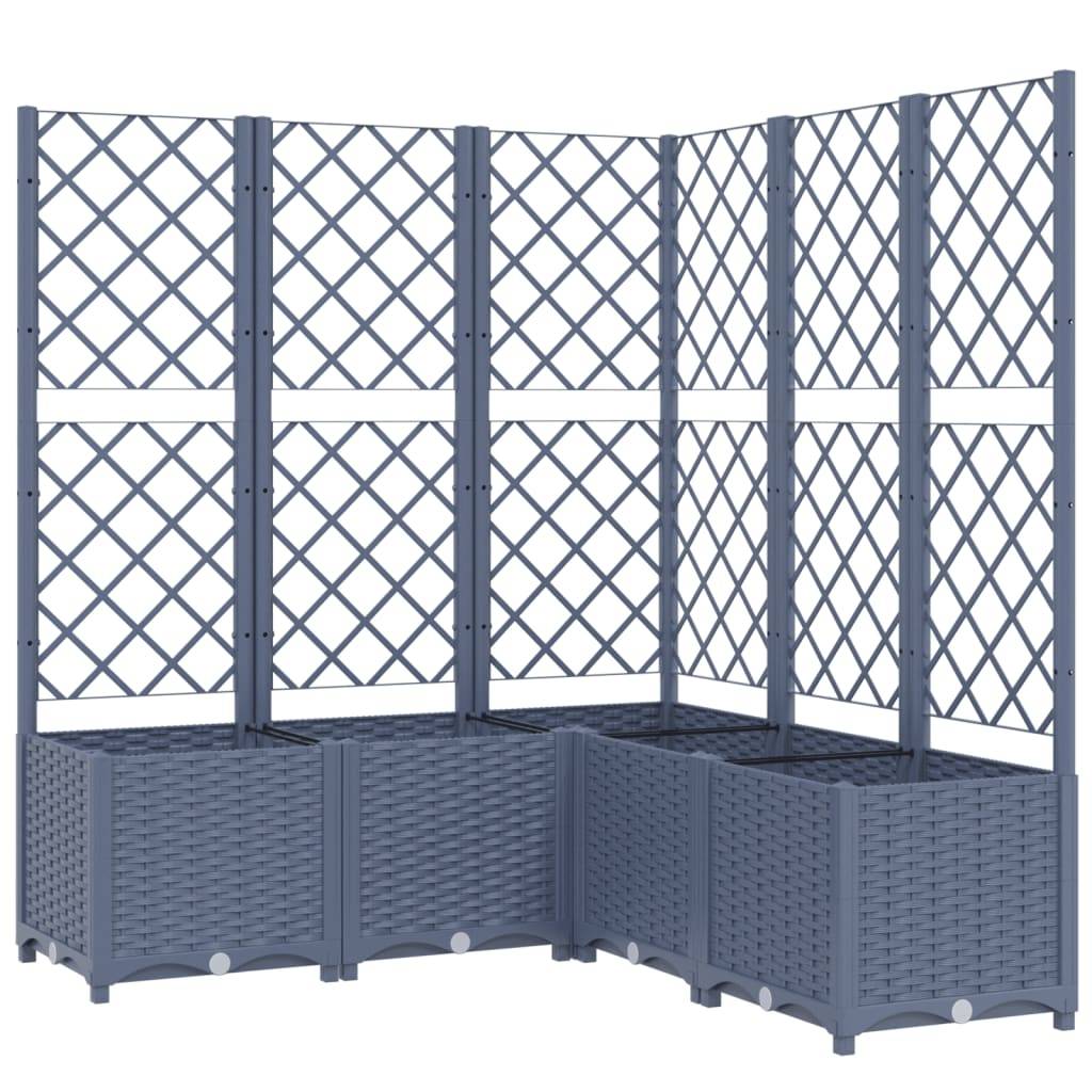 Jardinière bac lit surélevé plantes fleurs terrasse jardin avec treillis 120 x 120 x 136 cm PP gris - Image 1