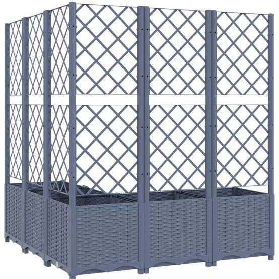 Jardinière bac lit surélevé plantes fleurs terrasse jardin avec treillis 120 x 120 x 136 cm PP gris - Image 4