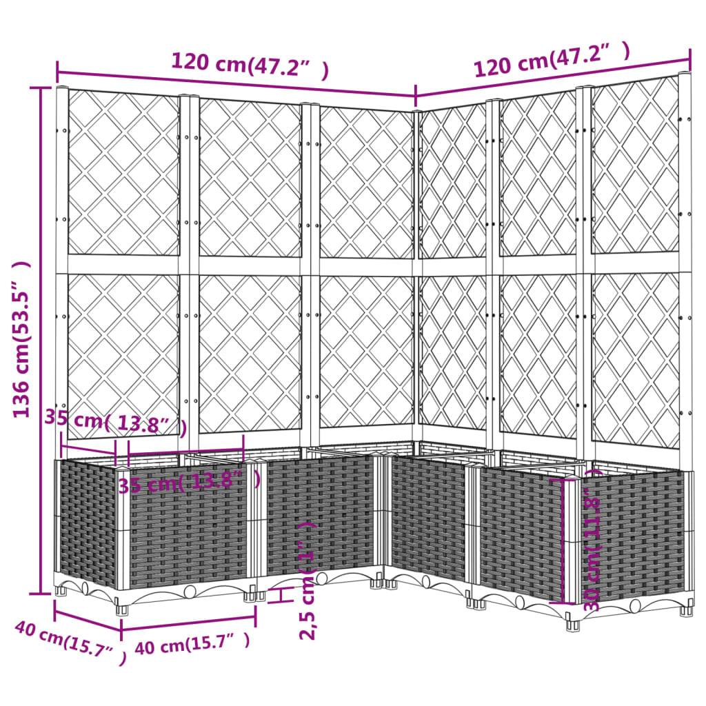 Jardinière bac lit surélevé plantes fleurs terrasse jardin avec treillis 120 x 120 x 136 cm PP gris - Image 6