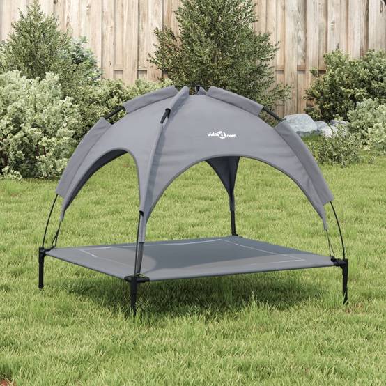 Lit de Camp pour Chien avec Auvent Amovible Acier et Tissu Anthracite 90x81cm – ComfortXL Pet Living - Image 3