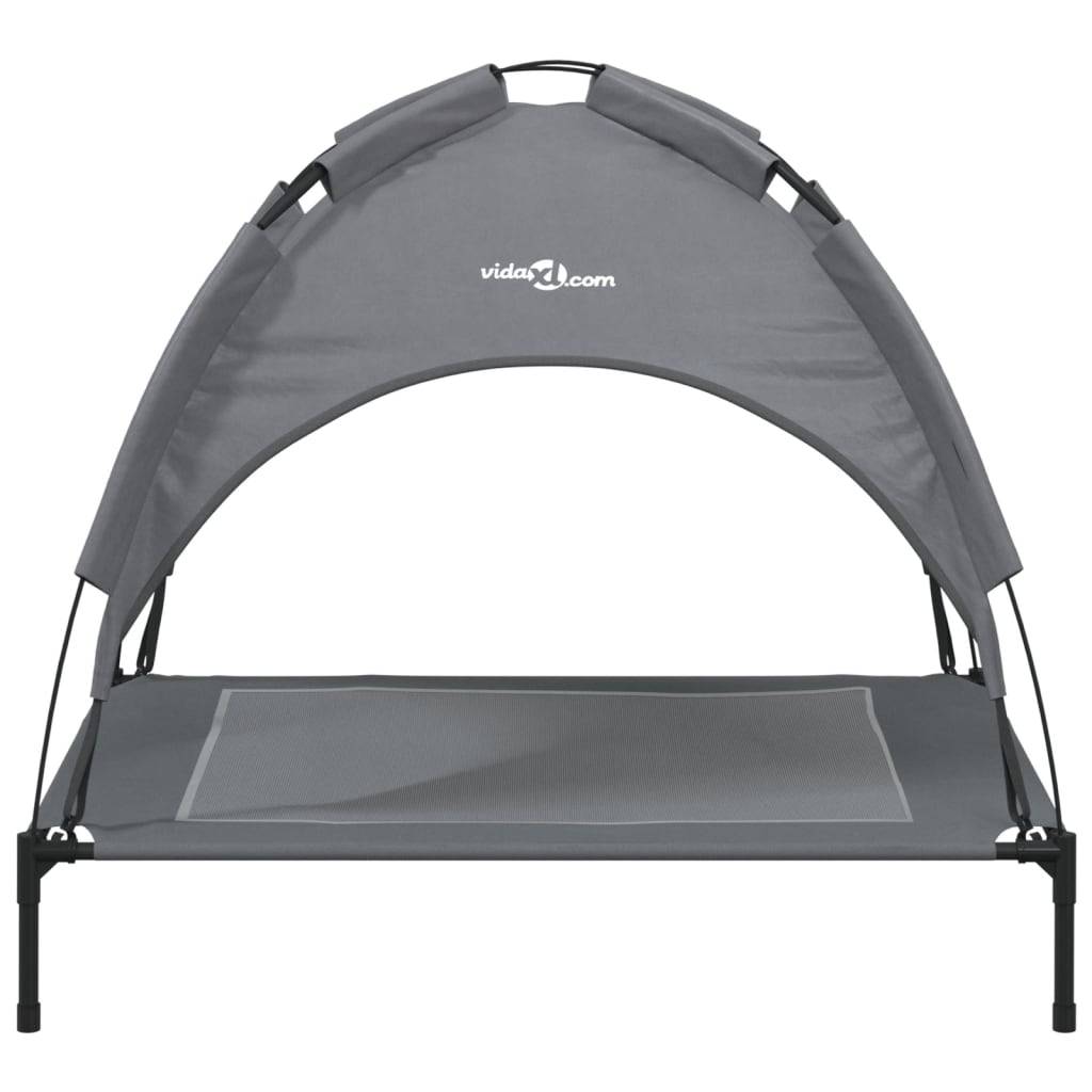 Lit de Camp pour Chien avec Auvent Amovible Acier et Tissu Anthracite 90x81cm – ComfortXL Pet Living - Image 4