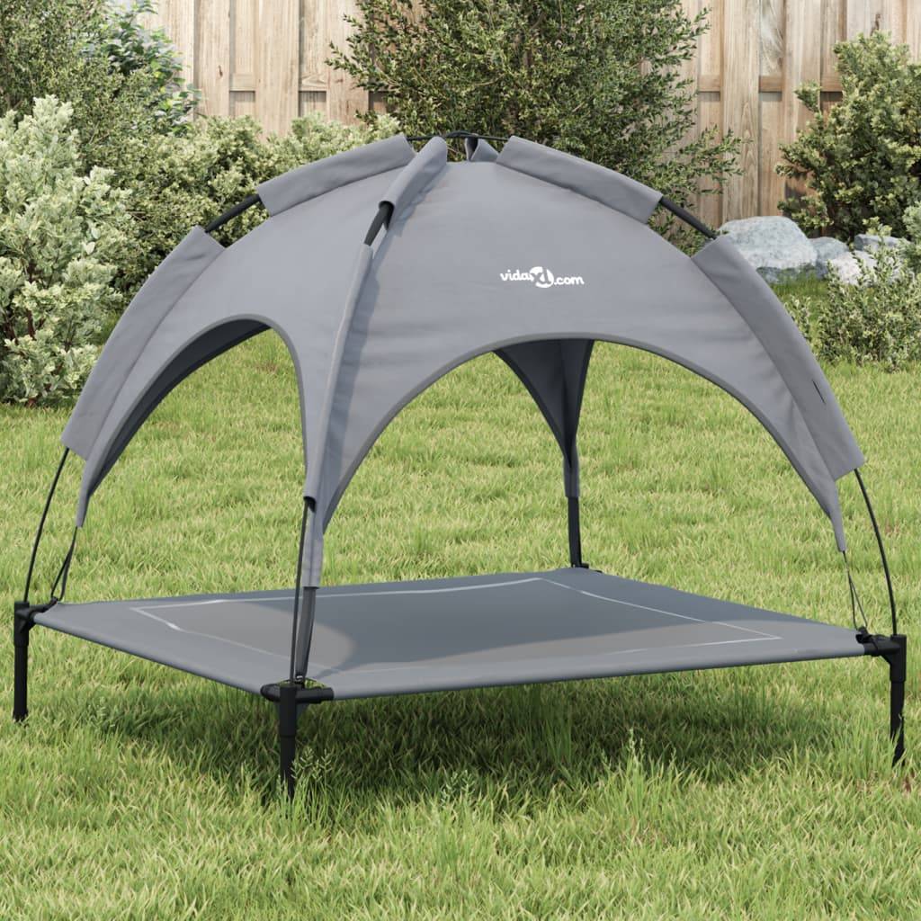 Lit de Camp pour Chien avec Auvent Amovible Acier et Tissu Anthracite 90x81cm – ComfortXL Pet Living - Image 1