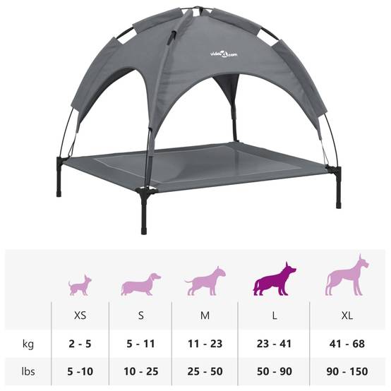 Lit de Camp pour Chien avec Auvent Amovible Acier et Tissu Anthracite 90x81cm – ComfortXL Pet Living - Image 9