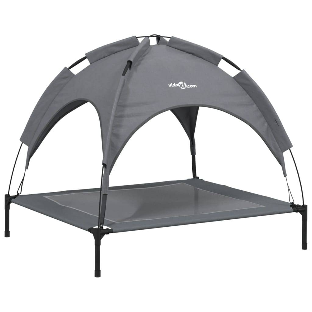 Lit de Camp pour Chien avec Auvent Amovible Acier et Tissu Anthracite 90x81cm – ComfortXL Pet Living - Image 2