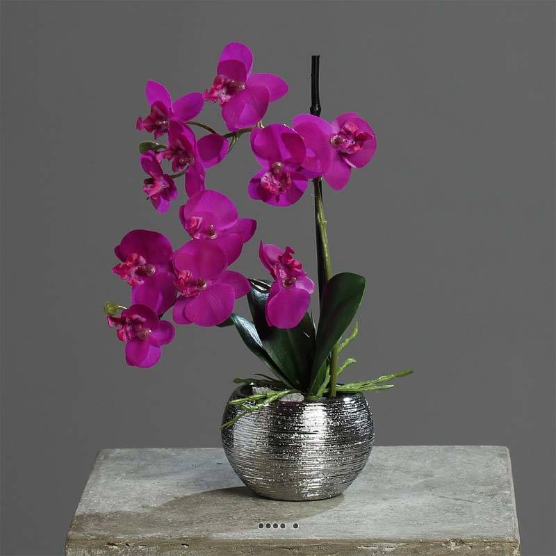 Artificielles - Orchidée phalaenopsis artificielle en pot céramique, H 30 cm Pourpre - couleur: Pourpre - Imagen 2