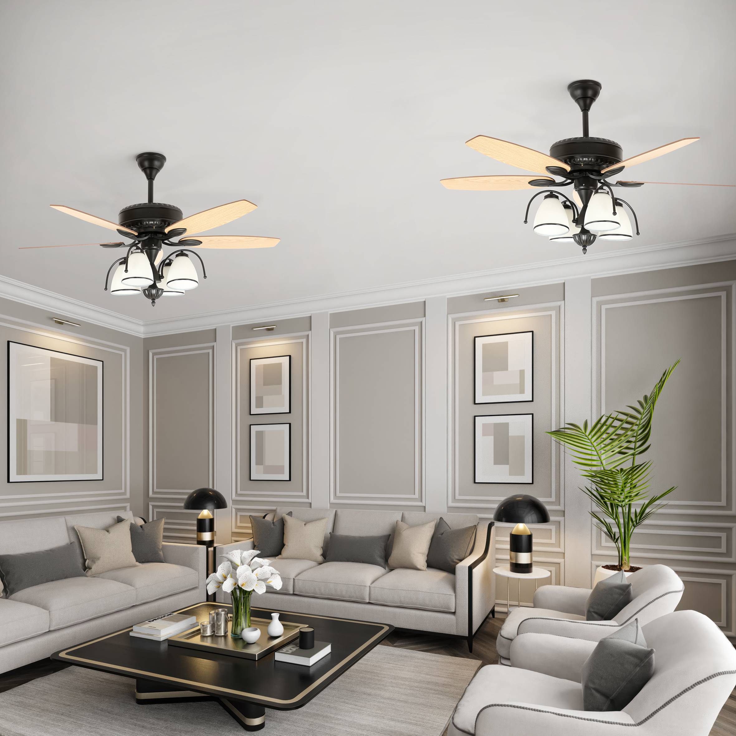 Ventilateur de plafond Zéphora Ø132?cm – Bois composite – 4?ampoules E27 – Moteur?DC FARTOOLS - Image 2