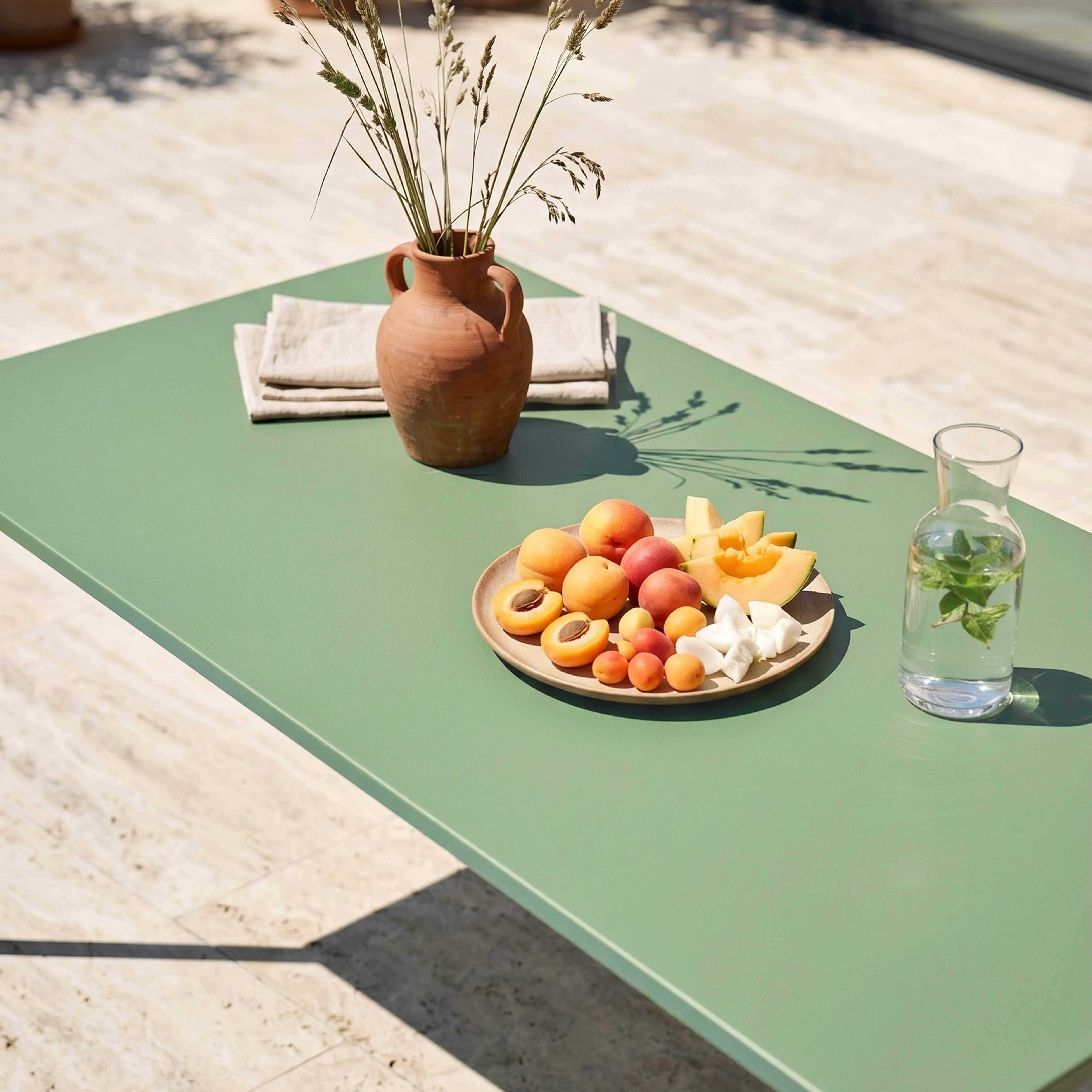 Oviala - Table de jardin rectangulaire en métal 8 places 180 cm vert cactus Palavas - Oviala - Imagen 3
