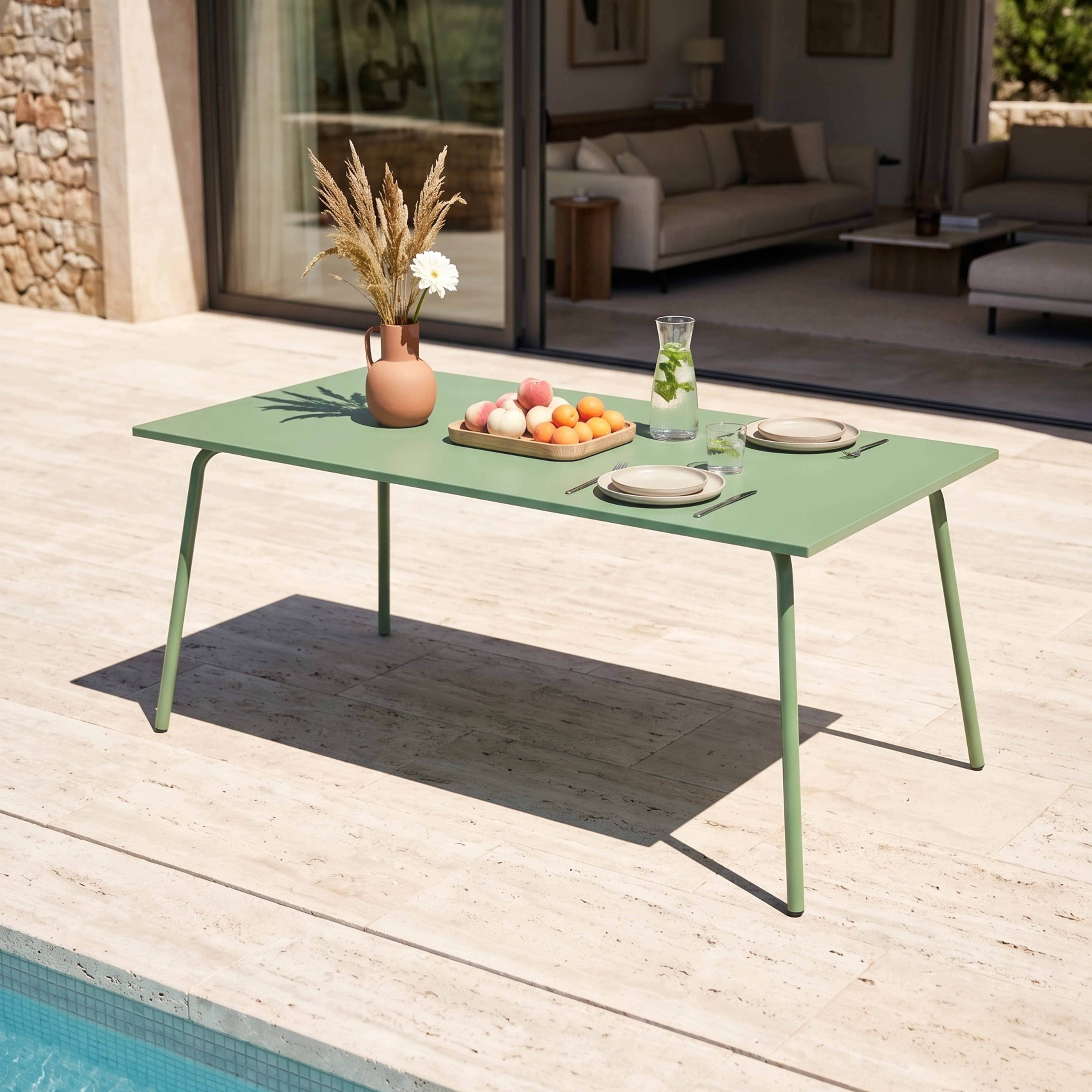 Oviala - Table de jardin rectangulaire en métal 8 places 180 cm vert cactus Palavas - Oviala - Imagen 2