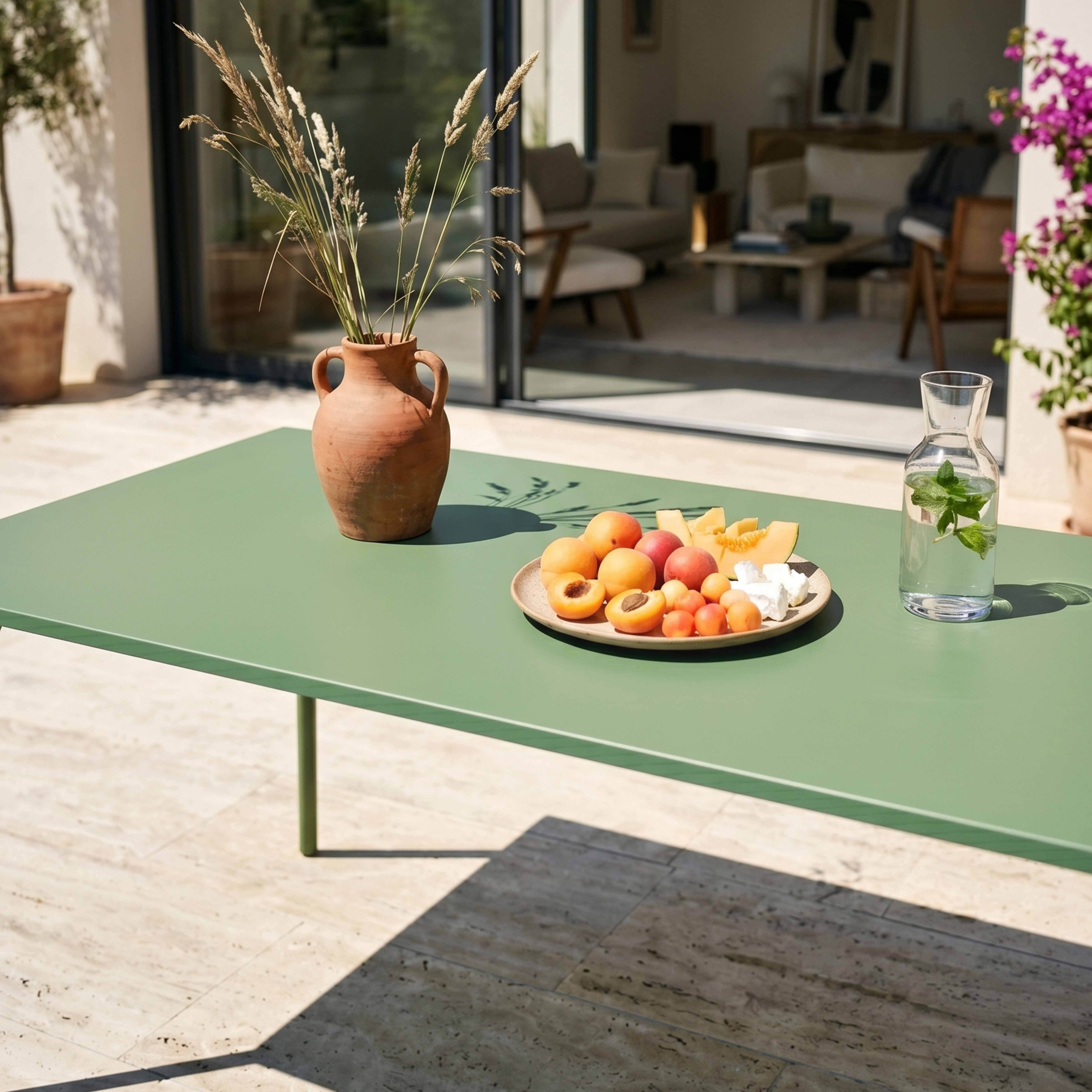 Oviala - Table de jardin rectangulaire en métal 8 places 180 cm vert cactus Palavas - Oviala - Imagen 4