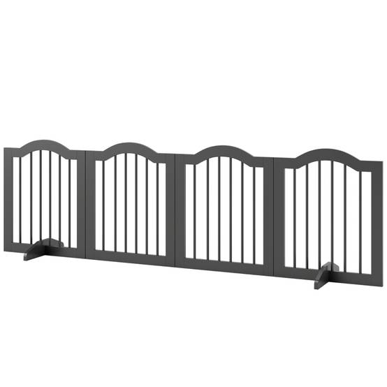 Barrière de sécurité chien intérieur 4 panneaux 208 x 29.5 x 61 cm bois noir - PANGIVO - Image 8