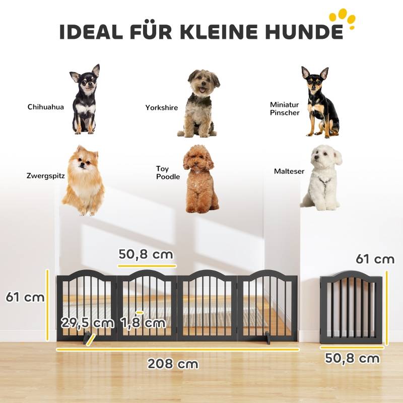Barrière de sécurité chien intérieur 4 panneaux 208 x 29.5 x 61 cm bois noir - PANGIVO - Image 2