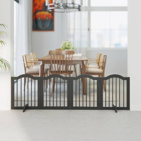 Barrière de sécurité chien intérieur 4 panneaux 208 x 29.5 x 61 cm bois noir - PANGIVO - Image 6