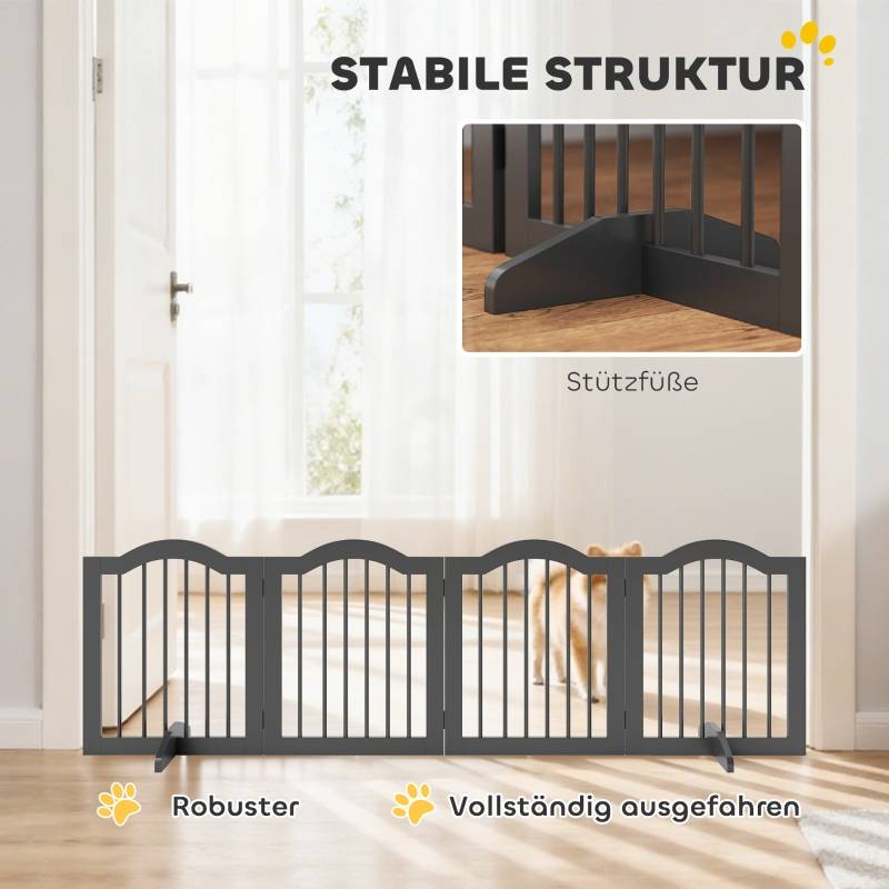 Barrière de sécurité chien intérieur 4 panneaux 208 x 29.5 x 61 cm bois noir - PANGIVO - Image 4
