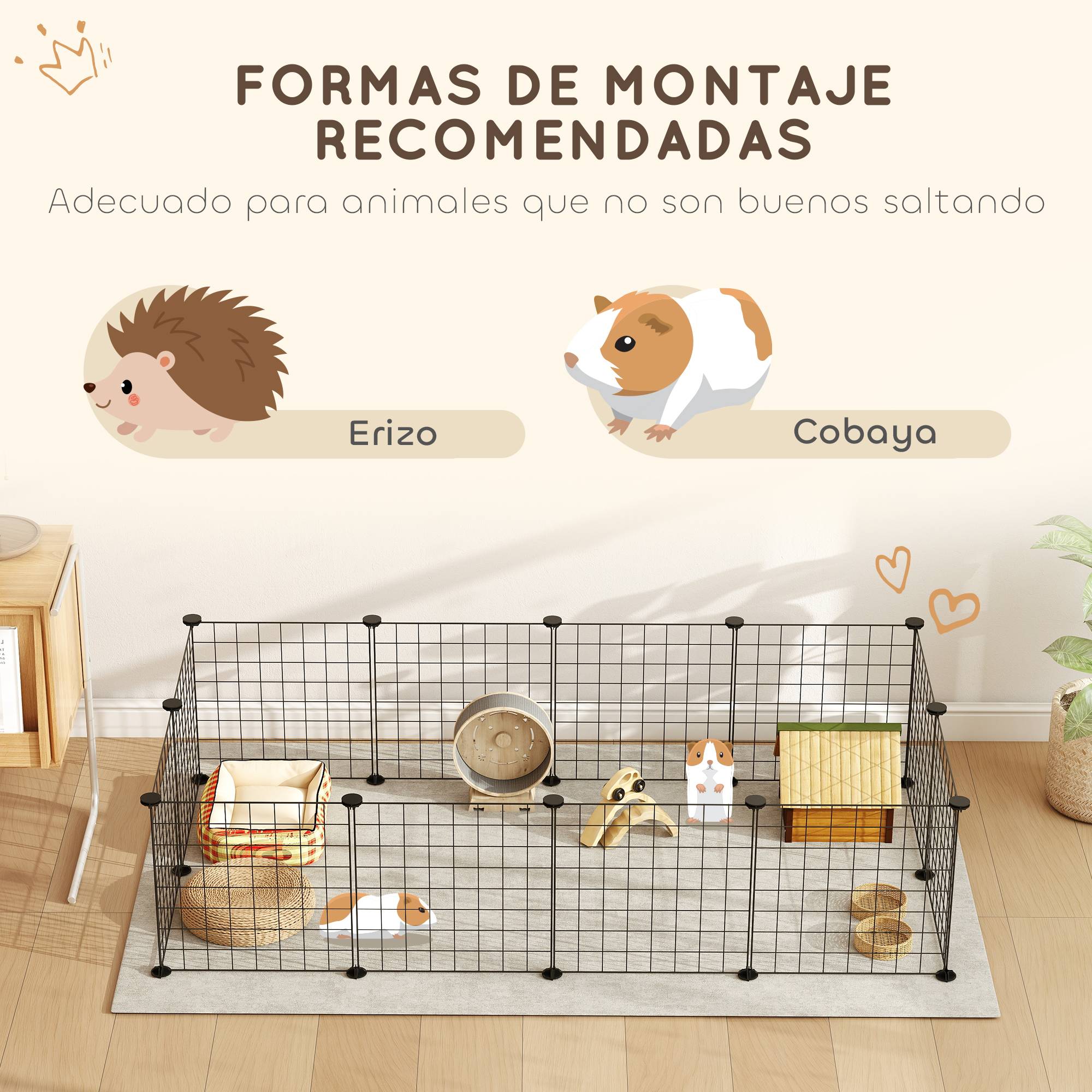 Parc à jeux métallique à 12 panneaux pour petits animaux, modèle démontable à monter soi-même, idéal pour hérisson et hamster, 143 x 73 x 36 cm, noir - Image 8