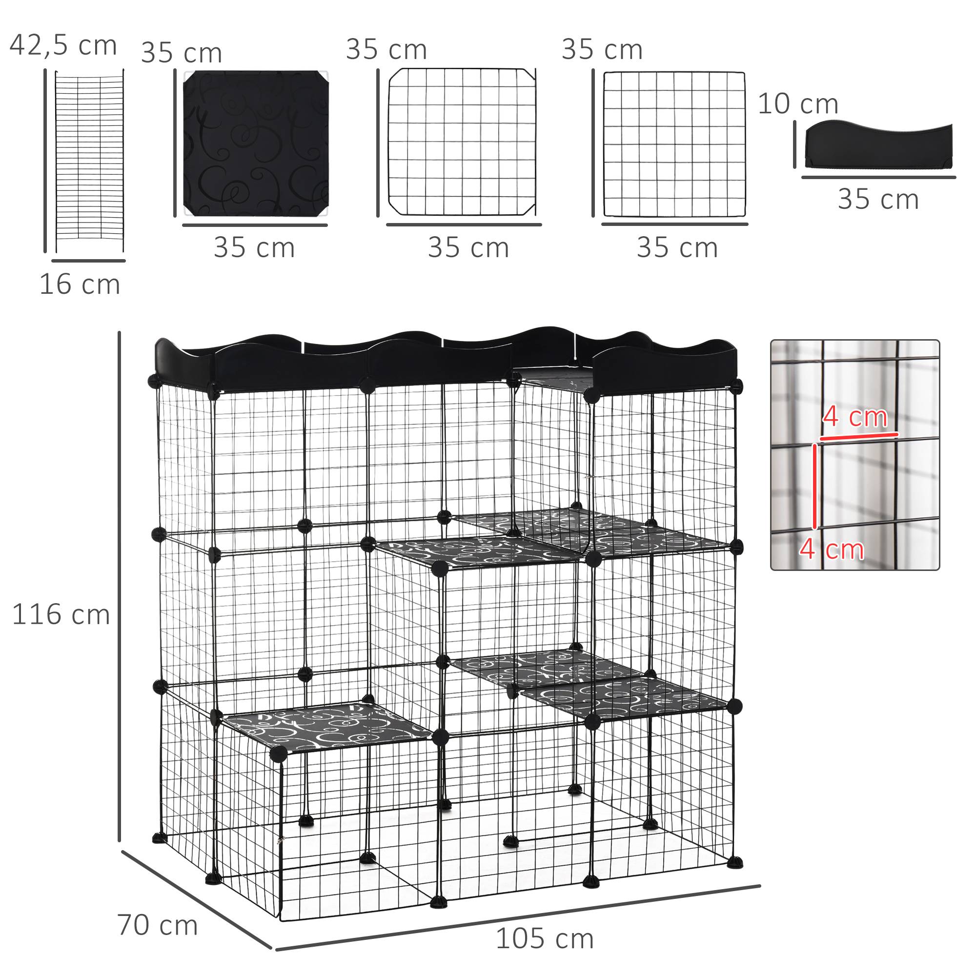 Enclos modulaire pour petits animaux à plusieurs niveaux, avec portes larges, rampes et panneaux en résine PP 105 x 70 x 116 cm - Image 5