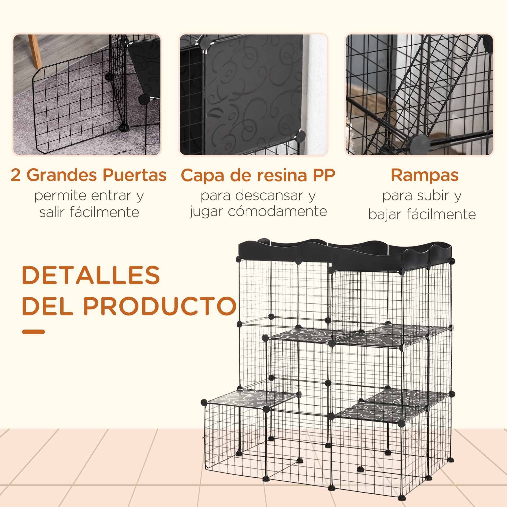 Enclos modulaire pour petits animaux à plusieurs niveaux, avec portes larges, rampes et panneaux en résine PP 105 x 70 x 116 cm - Image 7