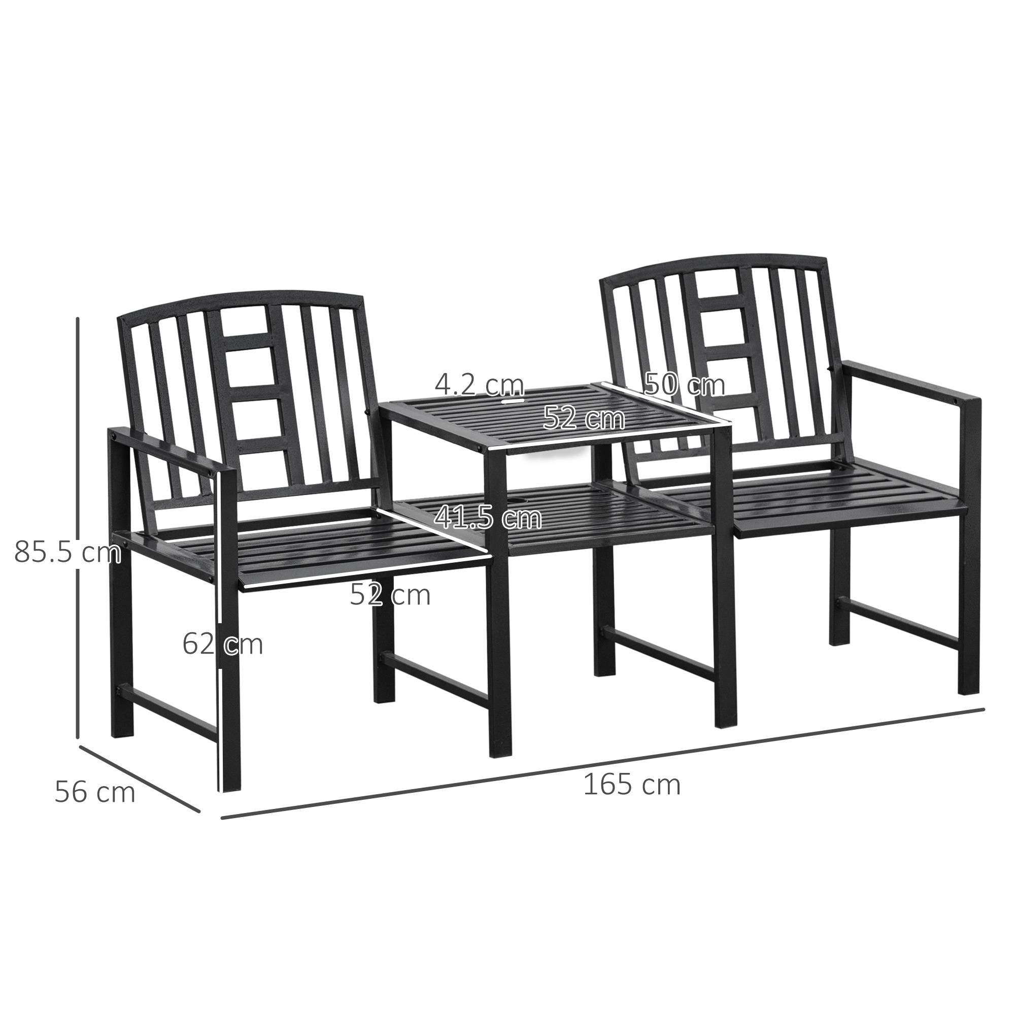 Banc de jardin acier 2 places terrasse balcon table centrale porte-parasol 165x56x85cm noir - ComfortXL Outdoor Living - Image 5