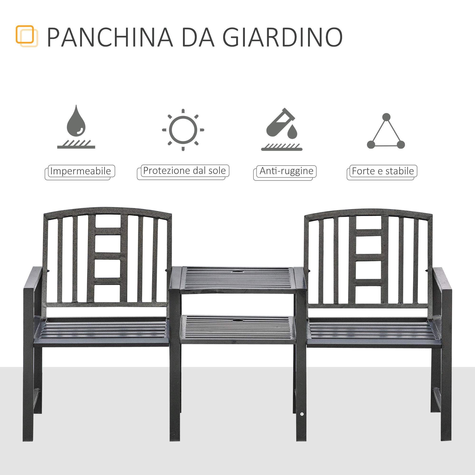 Banc de jardin acier 2 places terrasse balcon table centrale porte-parasol 165x56x85cm noir - ComfortXL Outdoor Living - Image 6
