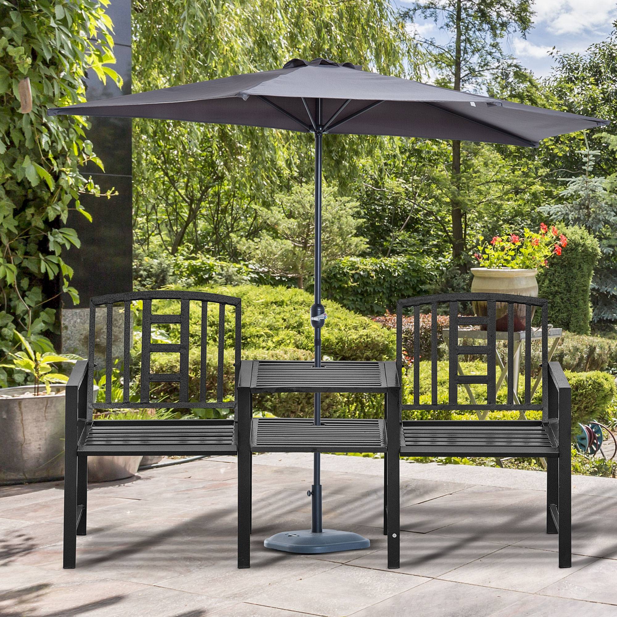 Banc de jardin acier 2 places terrasse balcon table centrale porte-parasol 165x56x85cm noir - ComfortXL Outdoor Living - Image 4