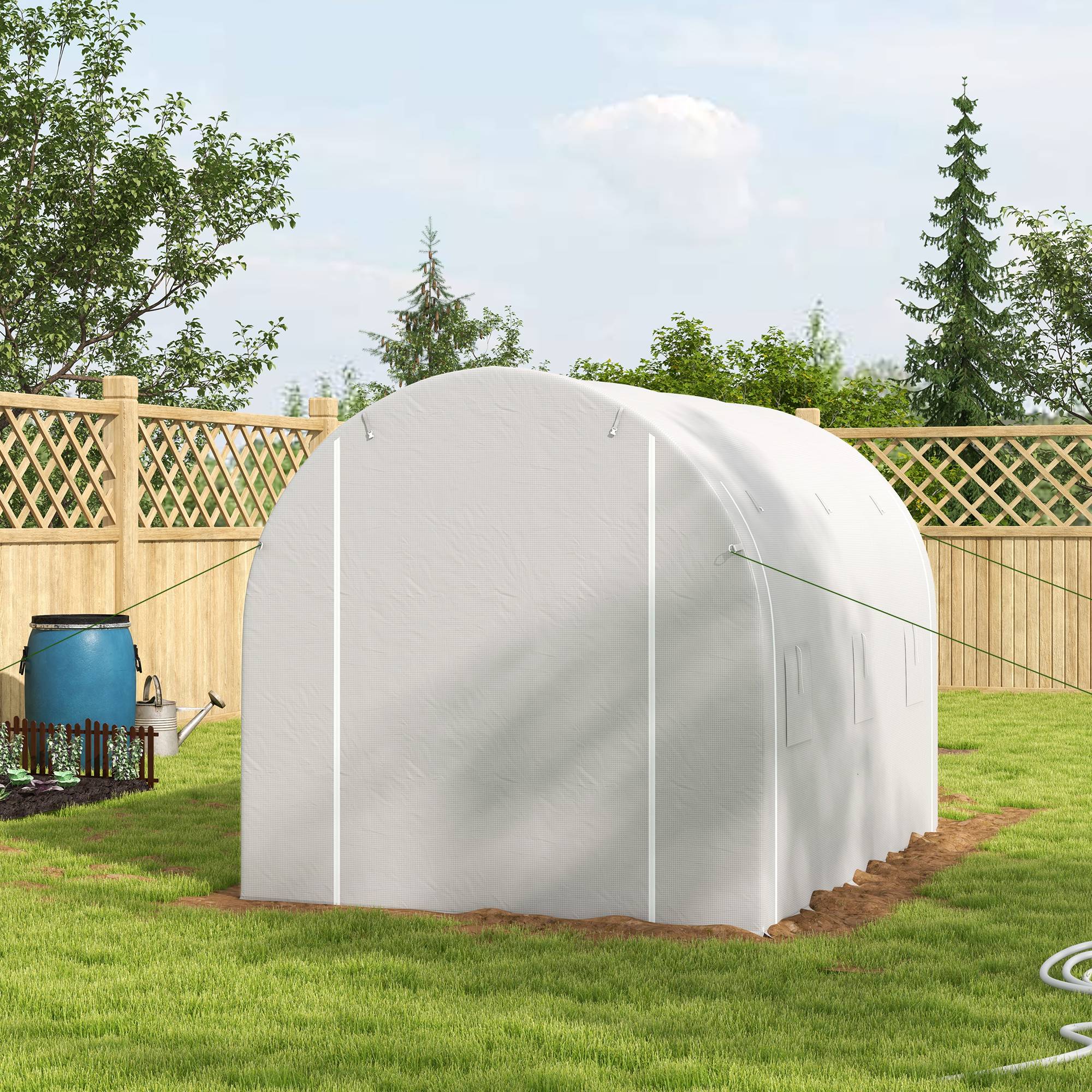 Outsunny - Serre de jardin 6m² 3x2m avec 1 porte + 2 parois latérales zippées, 6 fenêtres, acier galvanisé PE haute densité 140g/m² Anti-UV blanc - Outsunny - Image 4