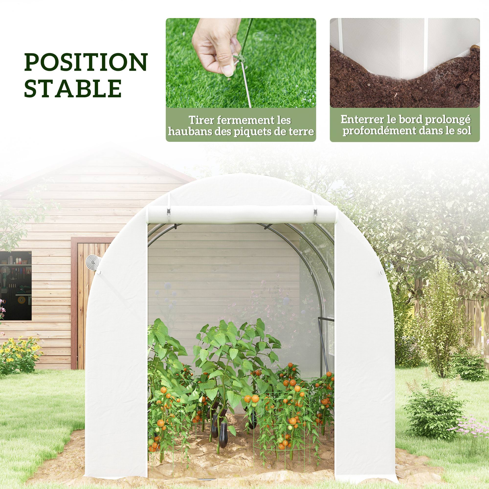 Outsunny - Serre de jardin 6m² 3x2m avec 1 porte + 2 parois latérales zippées, 6 fenêtres, acier galvanisé PE haute densité 140g/m² Anti-UV blanc - Outsunny - Image 7