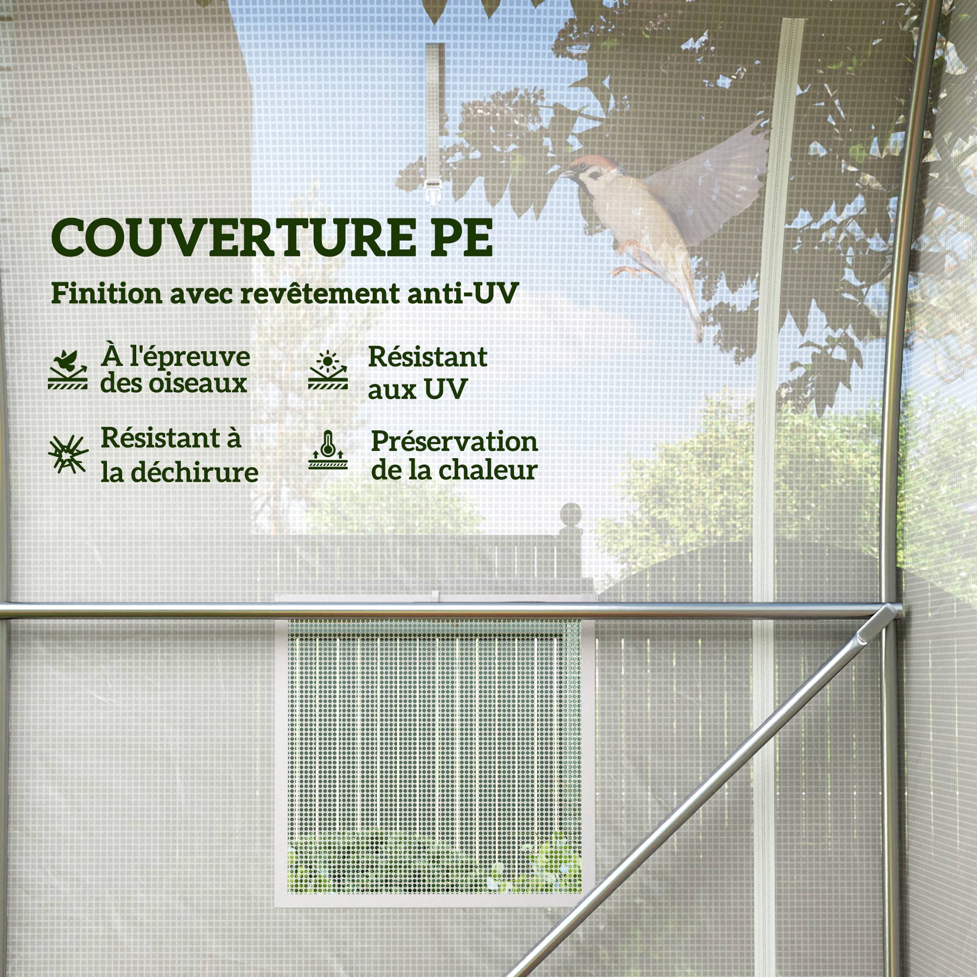 Outsunny - Serre de jardin 6m² 3x2m avec 1 porte + 2 parois latérales zippées, 6 fenêtres, acier galvanisé PE haute densité 140g/m² Anti-UV blanc - Outsunny - Image 5