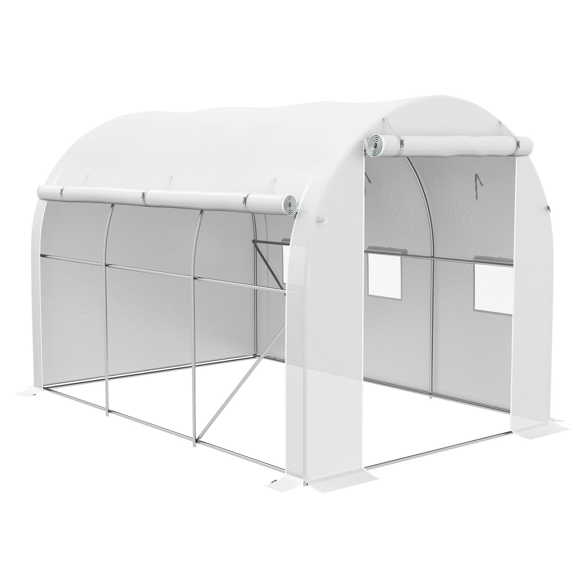 Outsunny - Serre de jardin 6m² 3x2m avec 1 porte + 2 parois latérales zippées, 6 fenêtres, acier galvanisé PE haute densité 140g/m² Anti-UV blanc - Outsunny