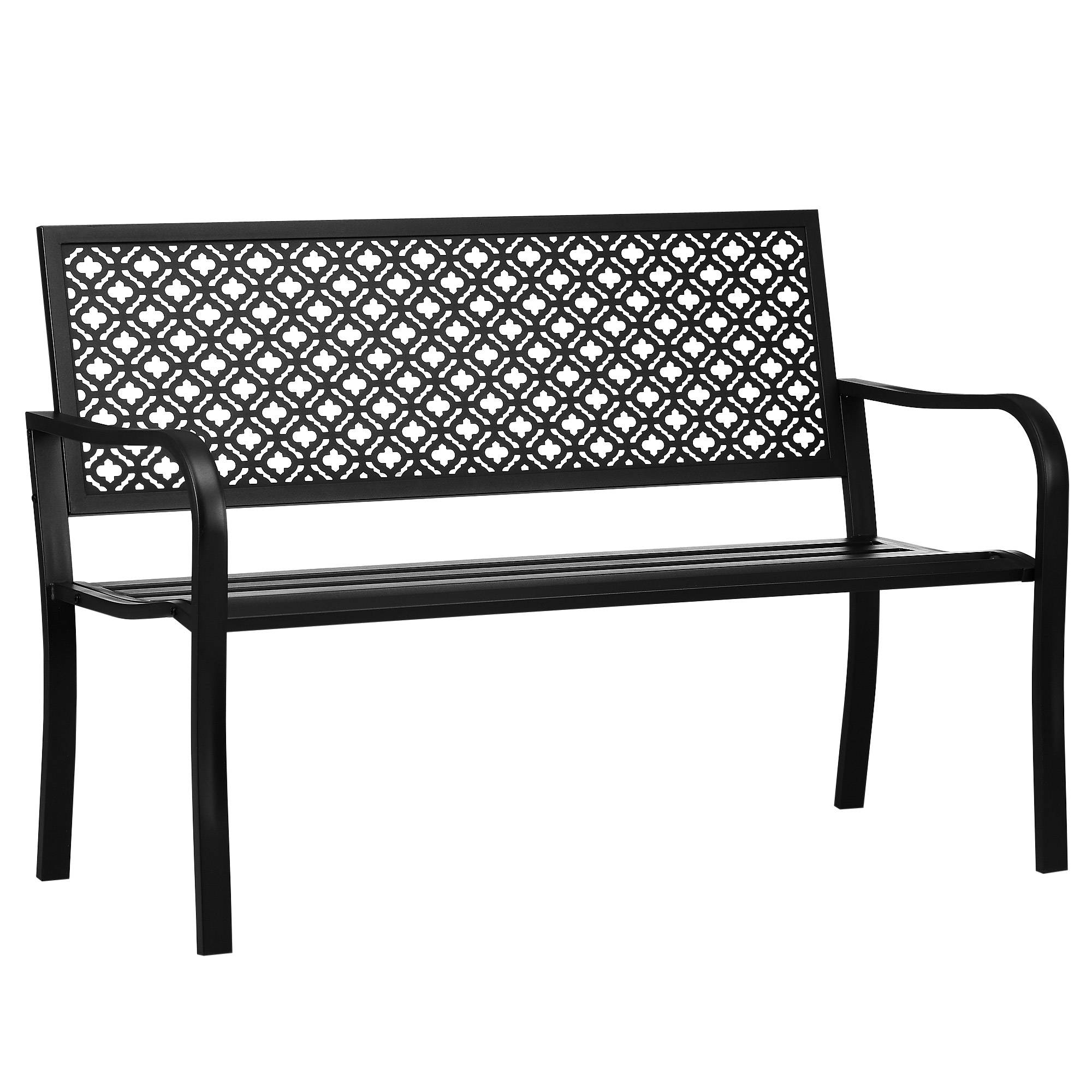 Banc de jardin en métal, 2 places, motif floral, résistant aux intempéries, 127 x 63 x 83 cm, noir - Image 2