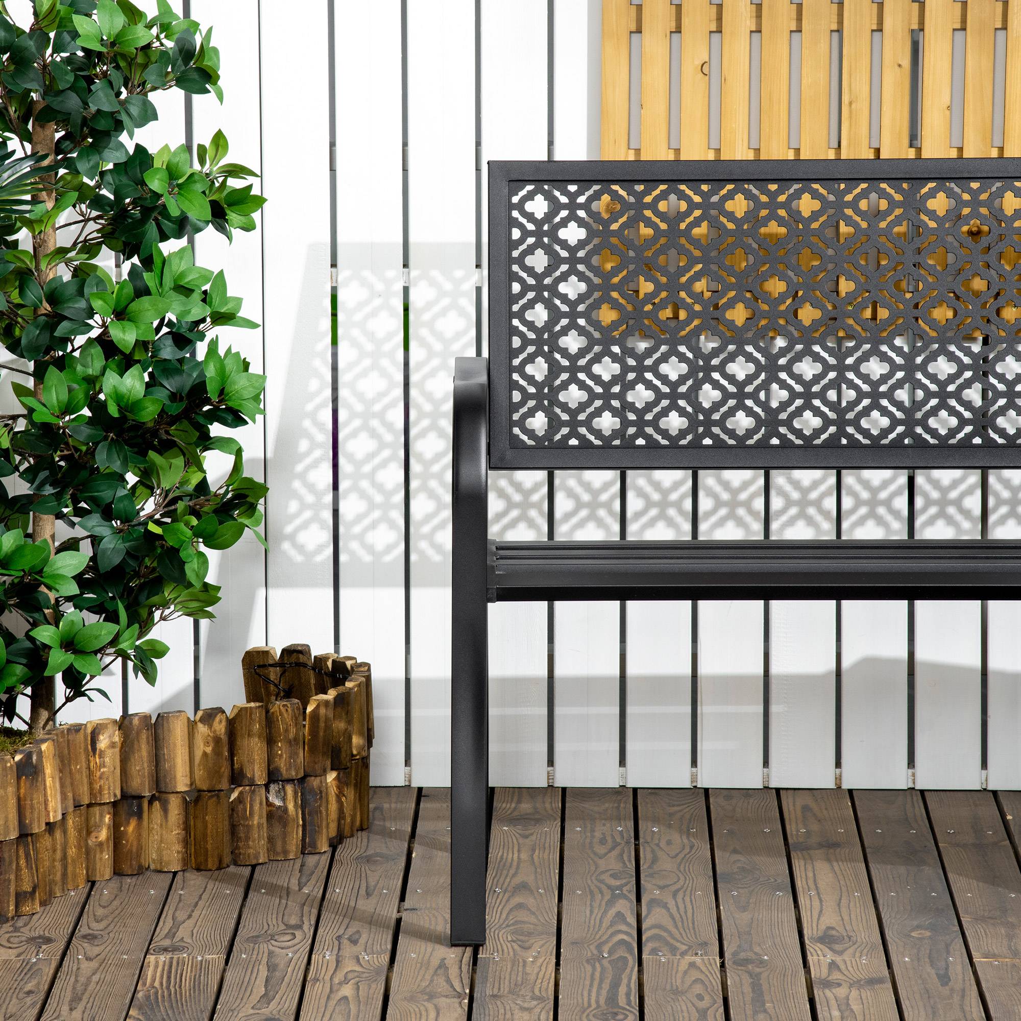 Banc de jardin en métal, 2 places, motif floral, résistant aux intempéries, 127 x 63 x 83 cm, noir - Image 9