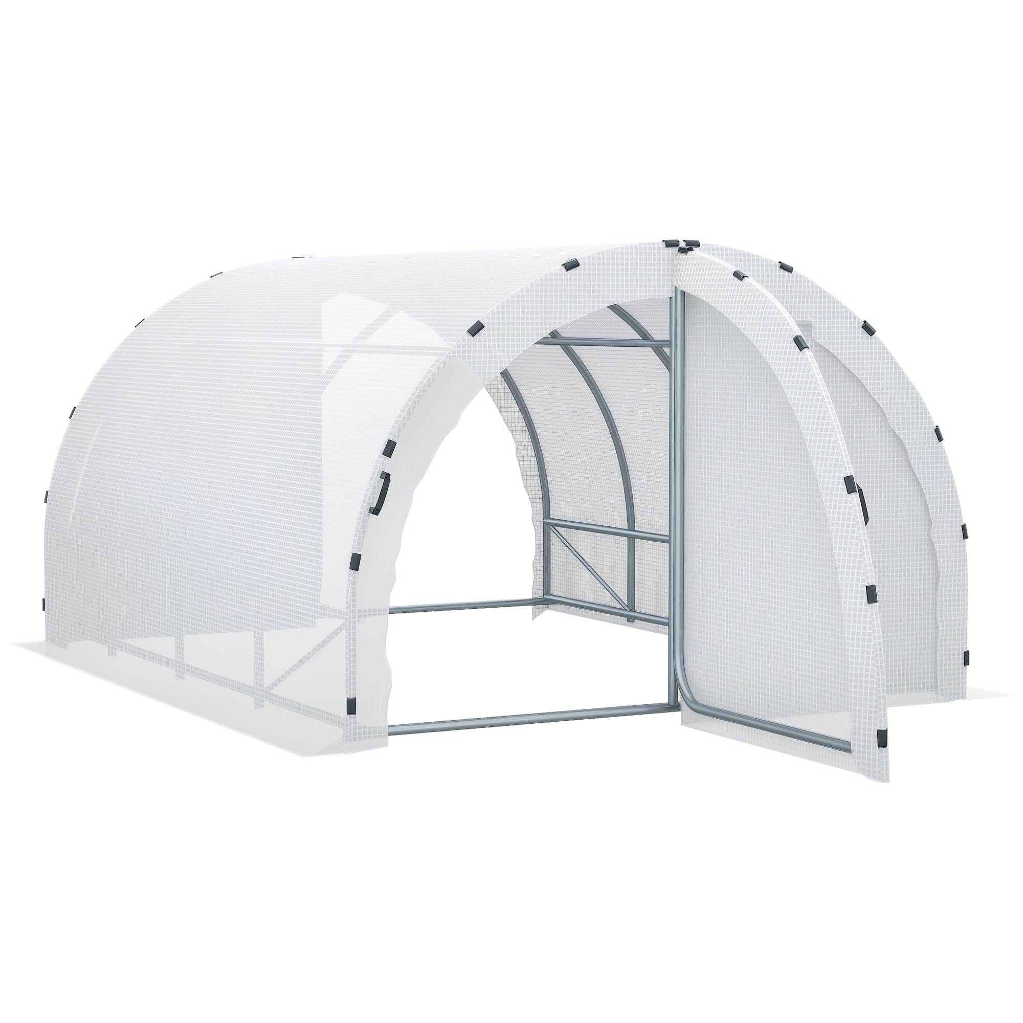 Serre tunnel 12 m² 4x3x2 m, structure acier renforcée 25 mm, double porte, grande capacité blanche