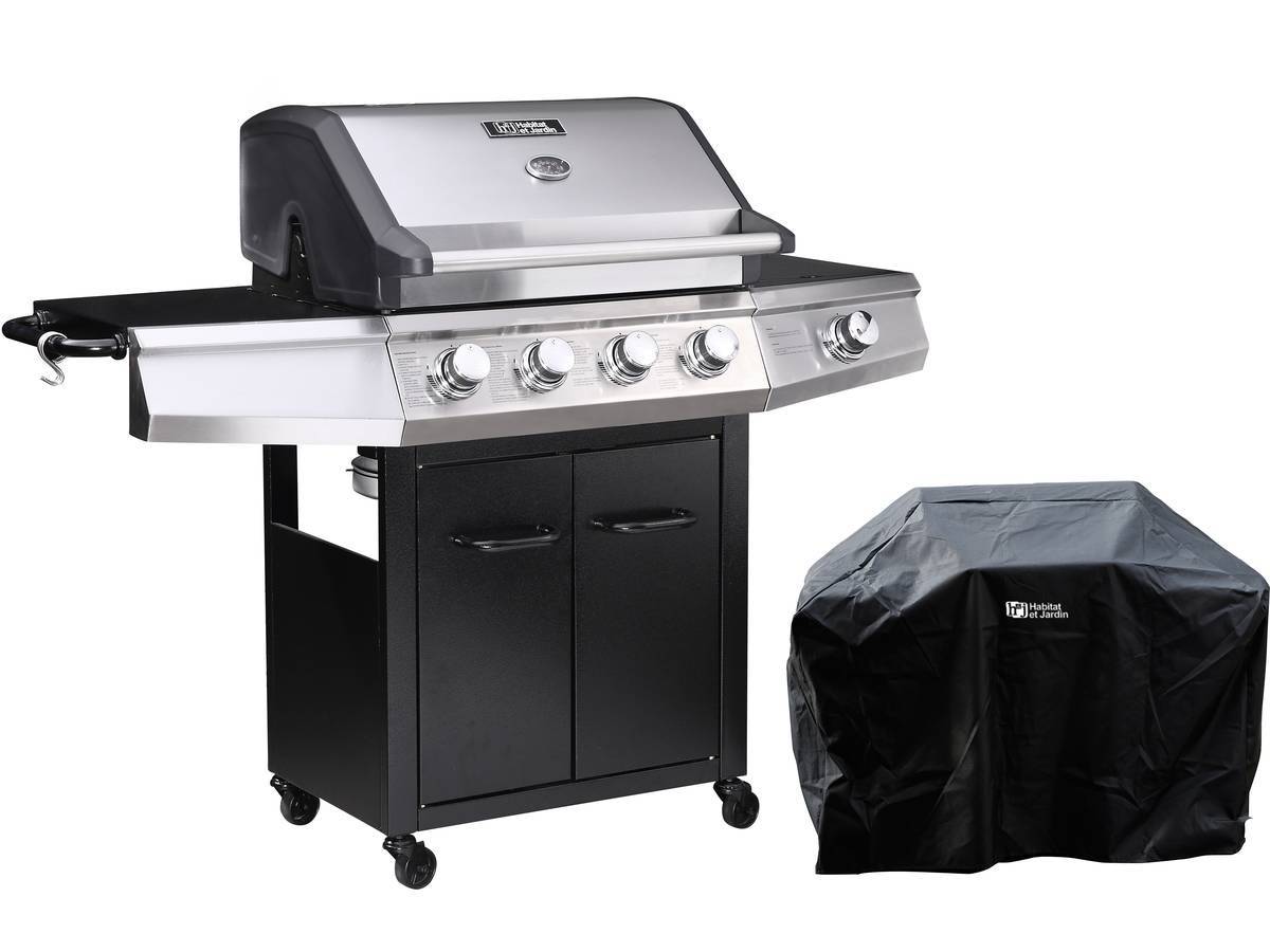 Barbecue Gaz "bingo 5" - 5 Brûleurs Dont 1 Latéral - 15.2kw + Housse Protection - Noir -habitat Et Jardin - Image 1