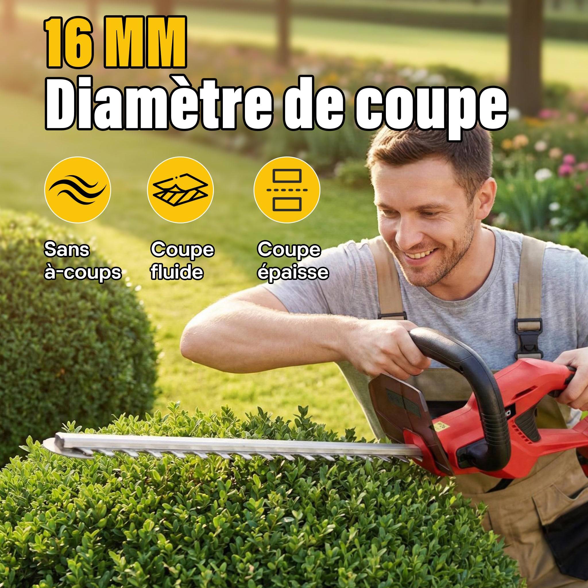 Taille-Haies sur Batterie 20V, 1 Batterie 4000mAh, Lame 52cm, Coupe 16mm, Idéal pour Jardin, Haies, Arbustes et Buissons - Image 5