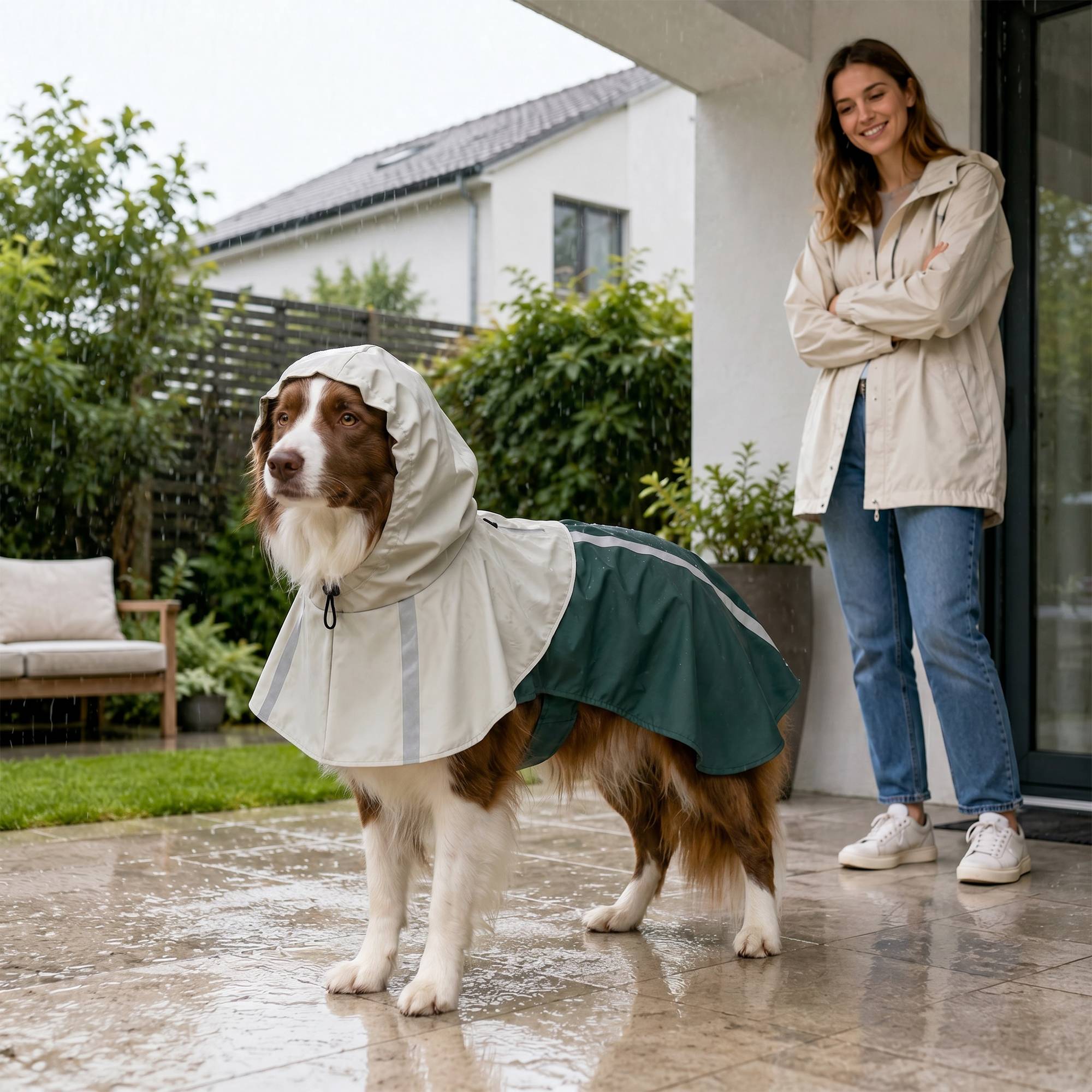 Sans Marque - Imperméable pour chiens moyens (15-20 kg) avec capuche verte - Image 4