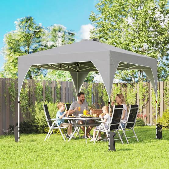 ComfortXL - Tonnelle Pliante Métal Oxford Repas Extérieurs Toit Ventilé Lestage 3x3m Gris - ComfortXL Outdoor Living - Image 3