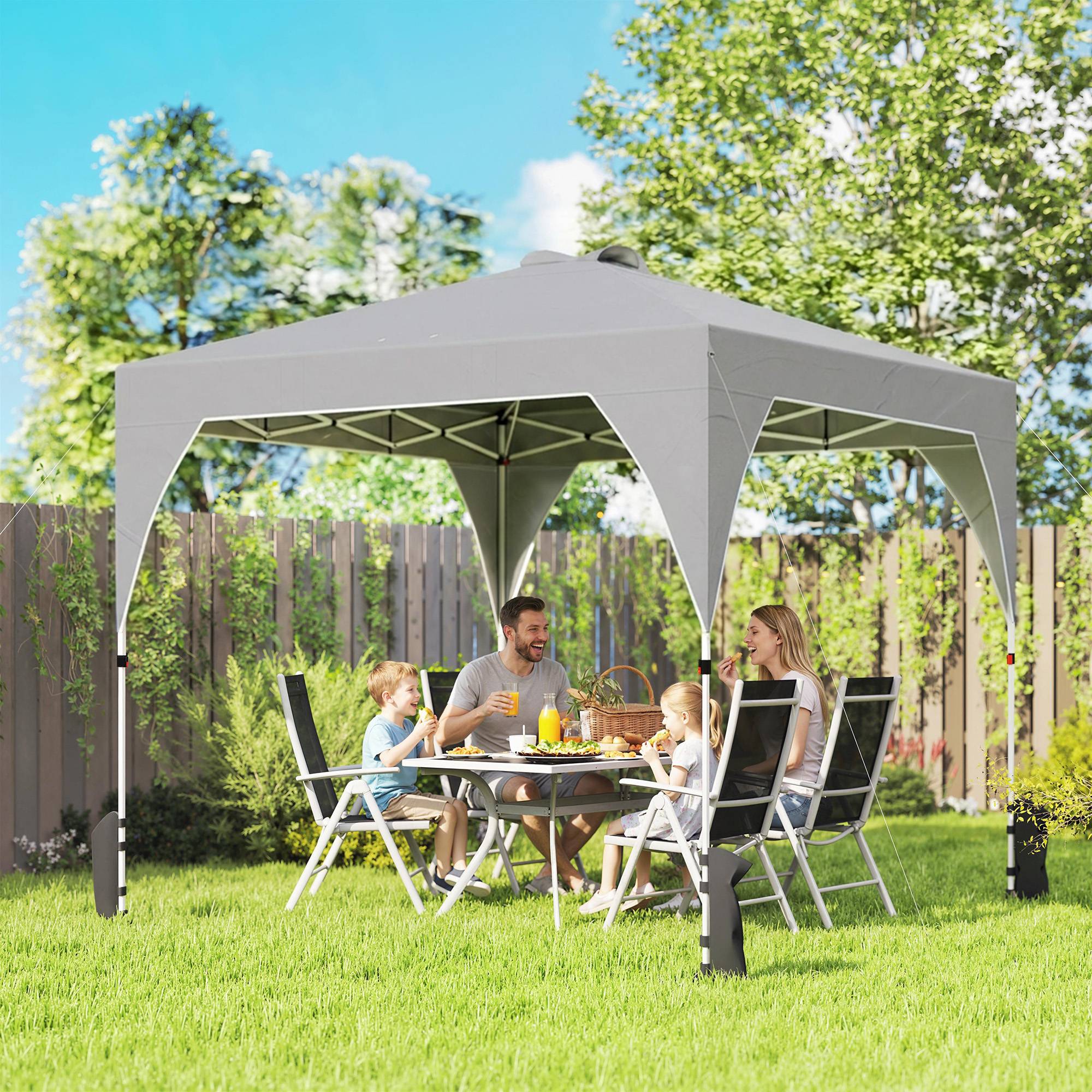ComfortXL - Tonnelle Pliante Métal Oxford Repas Extérieurs Toit Ventilé Lestage 3x3m Gris - ComfortXL Outdoor Living - Image 3