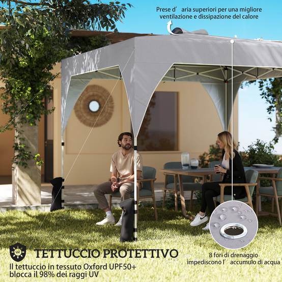 ComfortXL - Tonnelle Pliante Métal Oxford Repas Extérieurs Toit Ventilé Lestage 3x3m Gris - ComfortXL Outdoor Living - Image 6