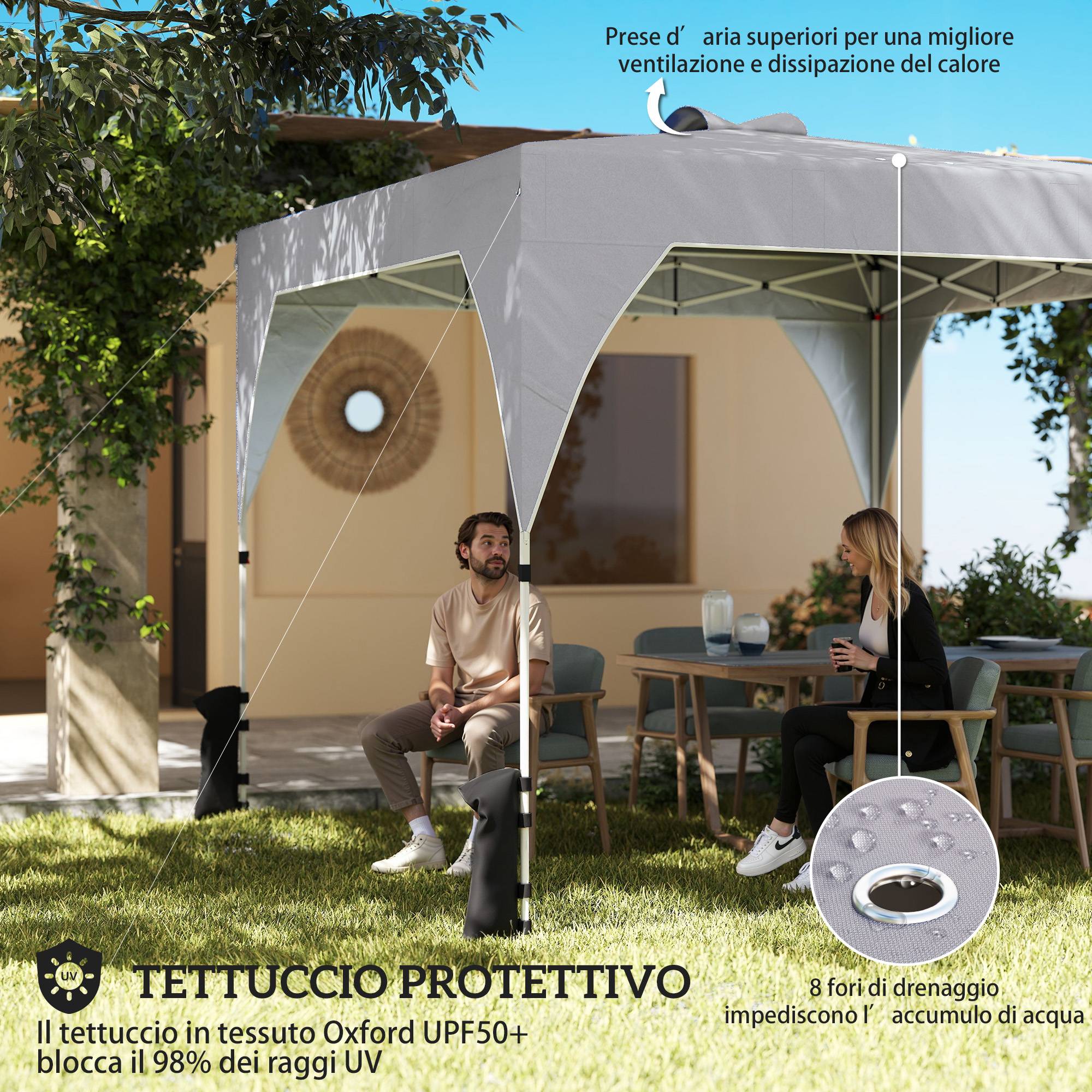 ComfortXL - Tonnelle Pliante Métal Oxford Repas Extérieurs Toit Ventilé Lestage 3x3m Gris - ComfortXL Outdoor Living - Image 6
