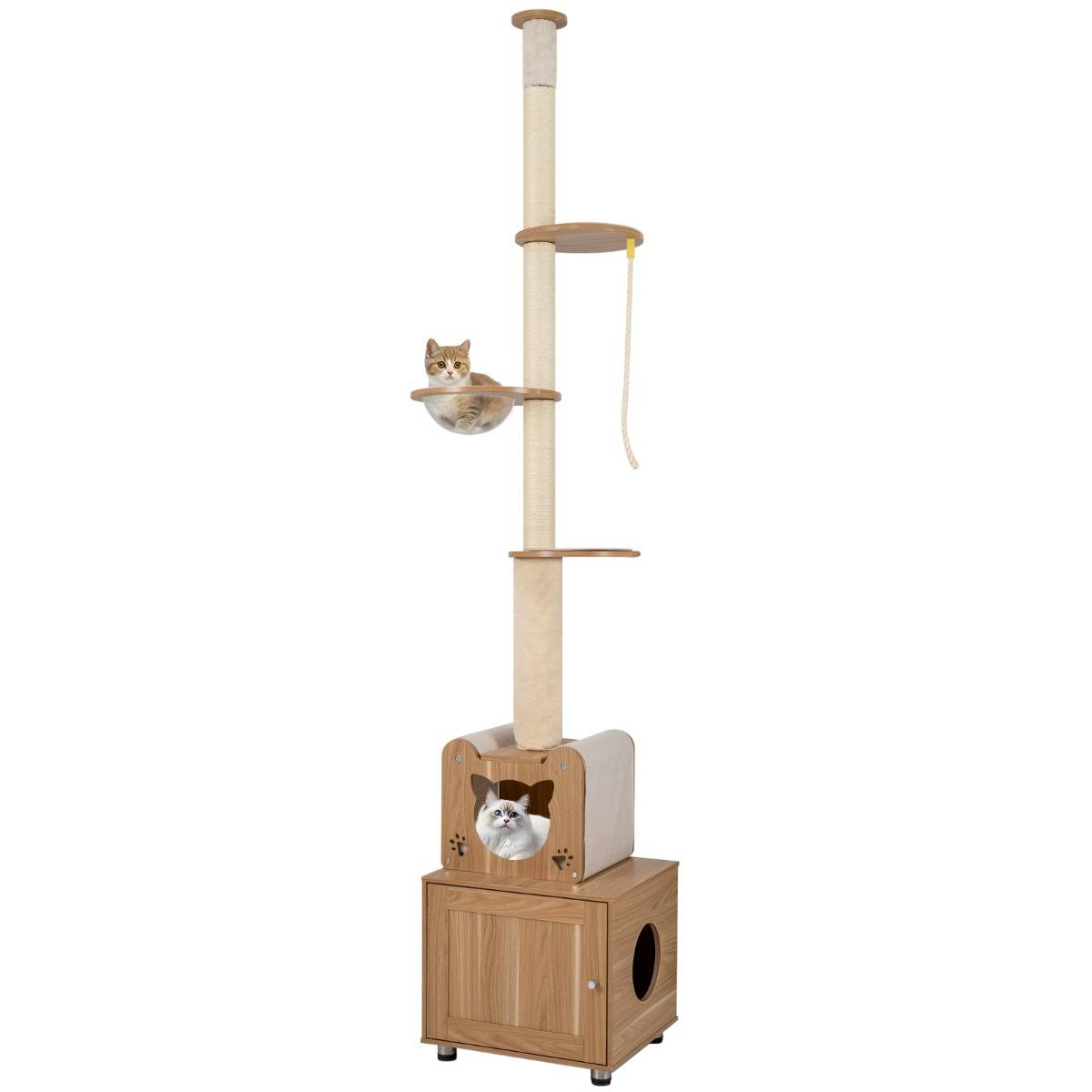 Arbre à Chat du Sol au Plafond Tour d'Escalade Ajustable en Hauteur avec Cache Litière Capsule - Image 1