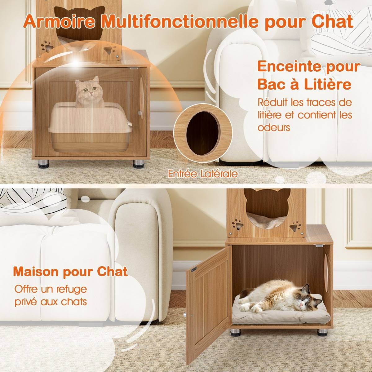 Arbre à Chat du Sol au Plafond Tour d'Escalade Ajustable en Hauteur avec Cache Litière Capsule - Image 2
