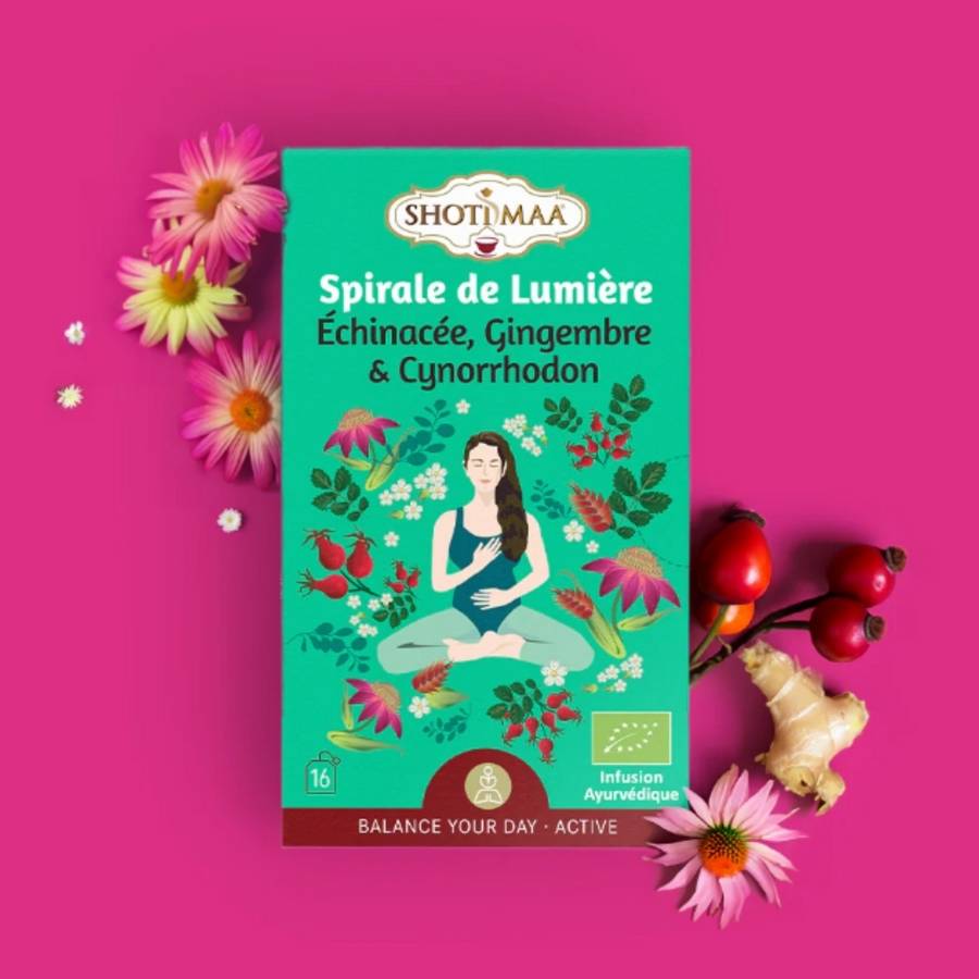 Tisane Bio Spirale de Lumière – Infusions Revitalisante Harmonieuse Gingembre et Cynorrhodon- sans Caféine-Ingrédients haute qualité - Image 3