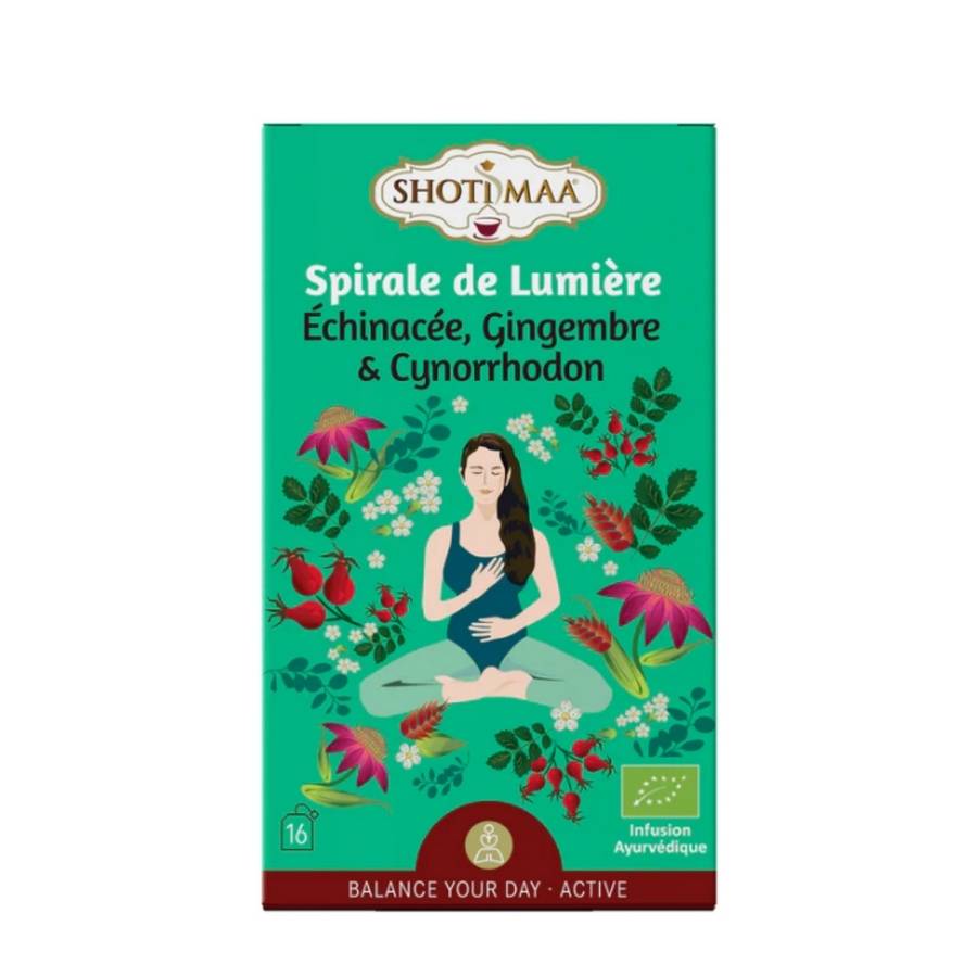 Tisane Bio Spirale de Lumière – Infusions Revitalisante Harmonieuse Gingembre et Cynorrhodon- sans Caféine-Ingrédients haute qualité