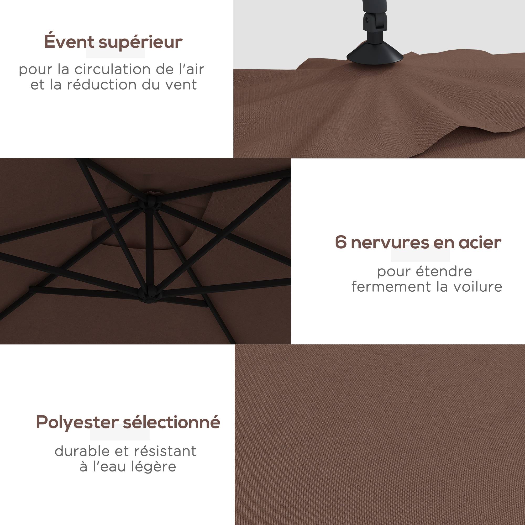 Parasol déporté Polyester Marron 294x193x250 cm - Image 7