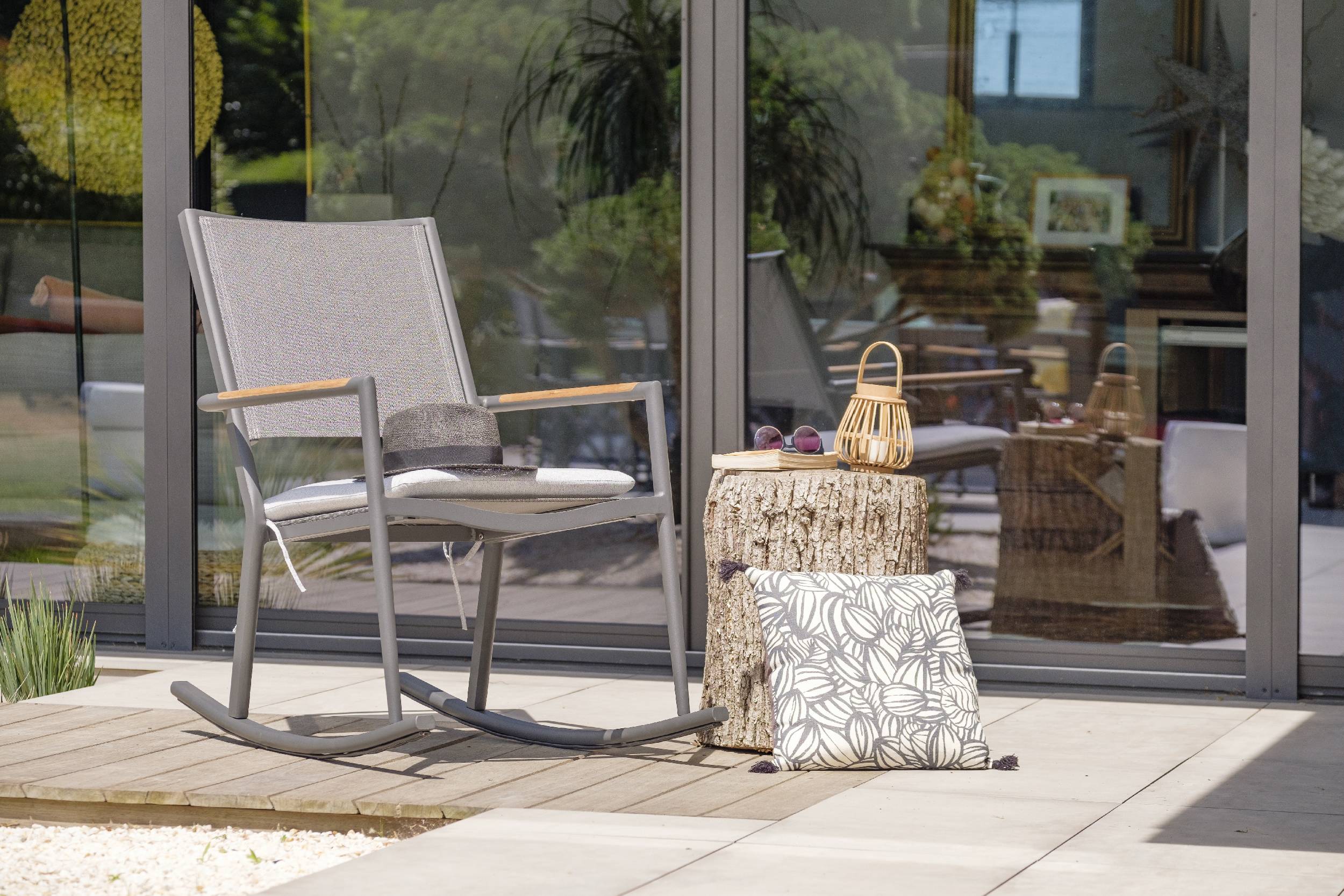 Paris Garden - Rockingchair de jardin HONFLEUR en aluminium et textilène gris - PARIS GARDEN - Imagen 1