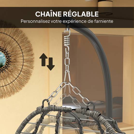 Fauteuil suspendu résine tressée gris 122 x 104 x 188 cm - PANGIVO - Image 9