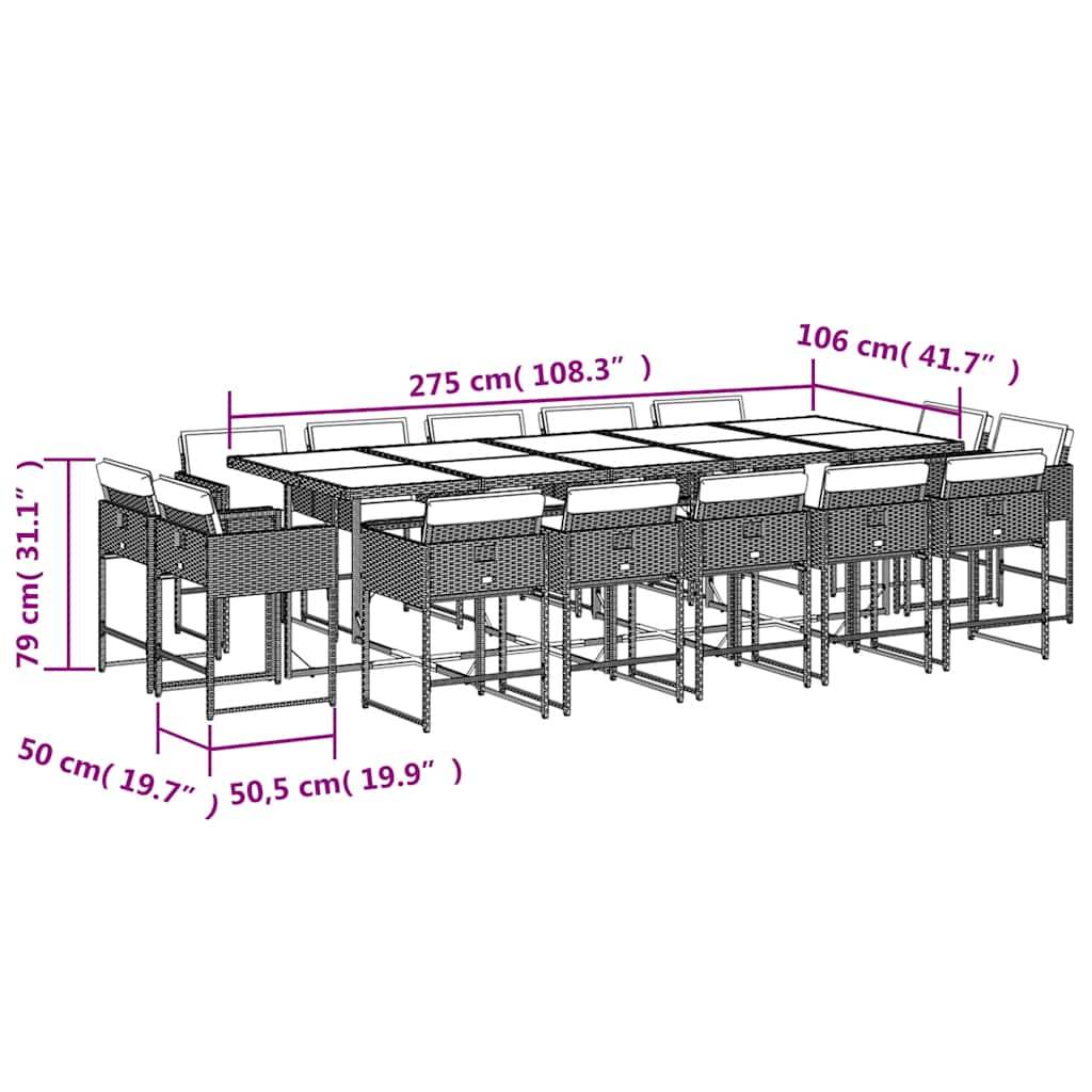 Ensemble Table et Chaises de Jardin 14 Personnes, Mobilier Encastrable en Poly Rotin Beige, Coussins Gris Clair – ComfortXL Outdoor Living - Image 8